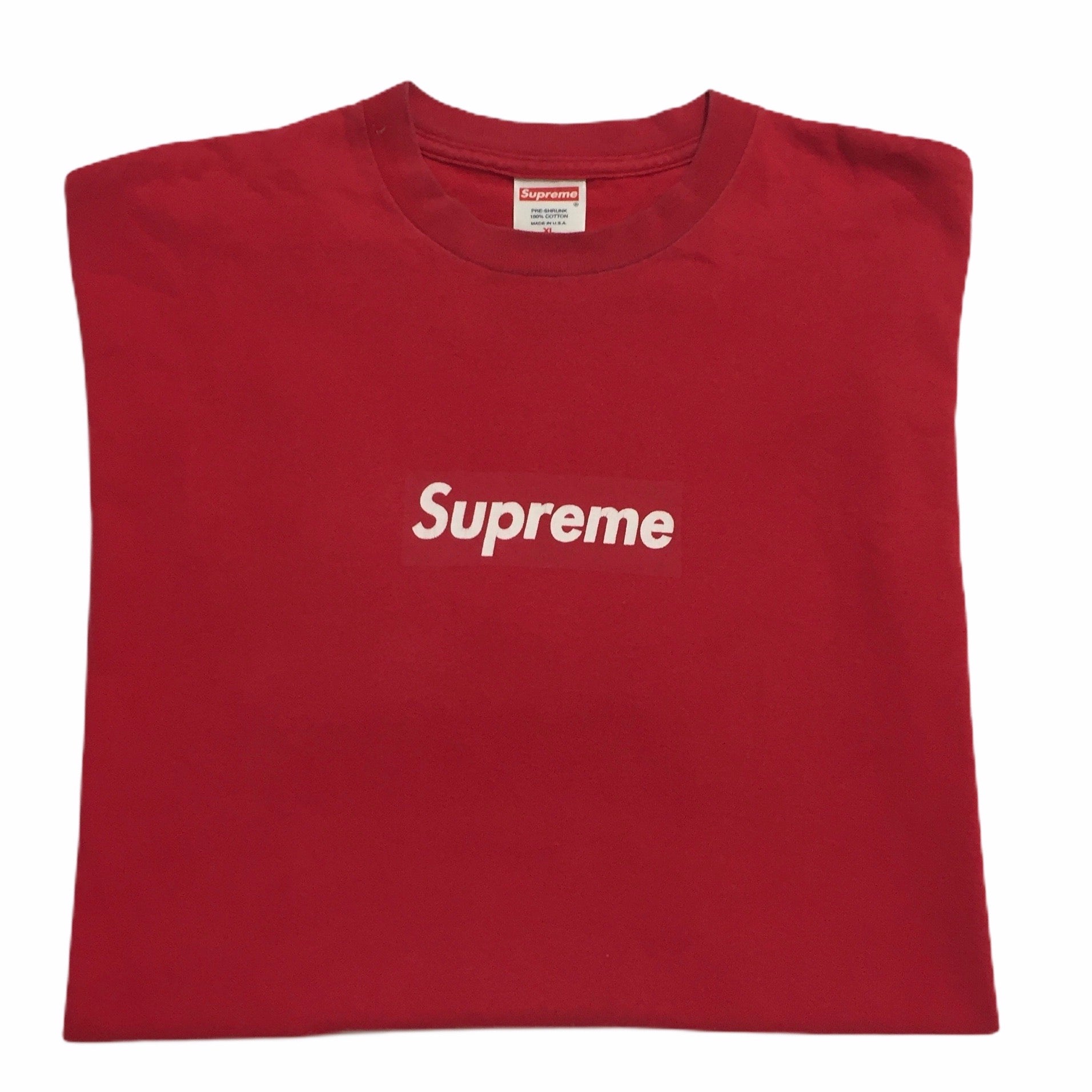 authentic supreme red on white box logo tee shirt size xl rare 2003