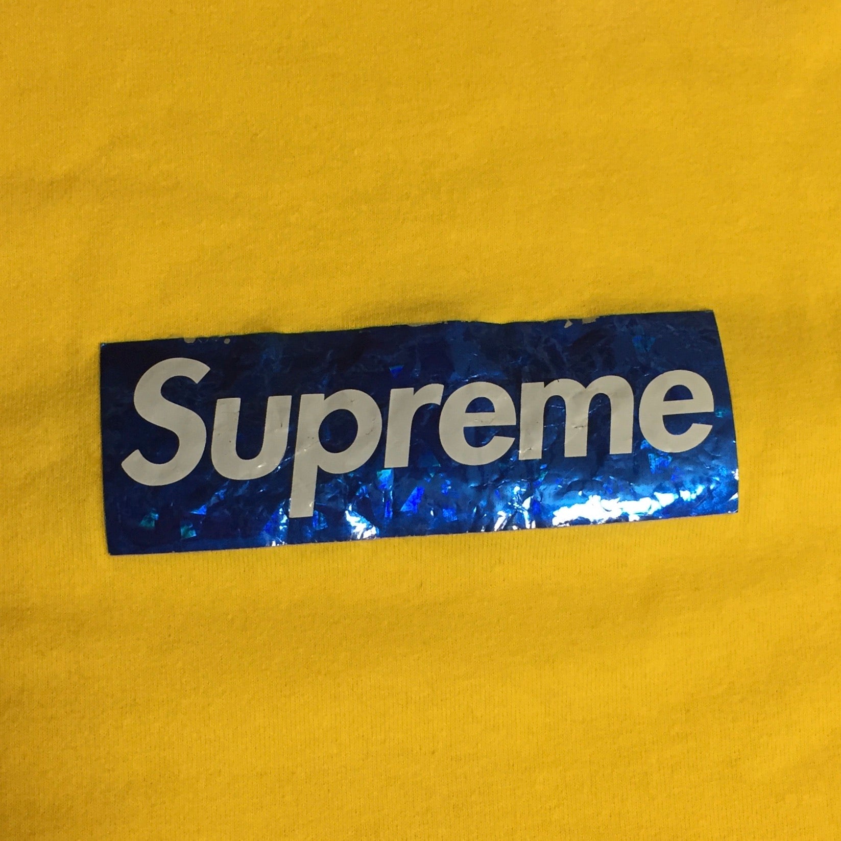 2006 Supreme Holographic Yellow Blue Box Logo Tee