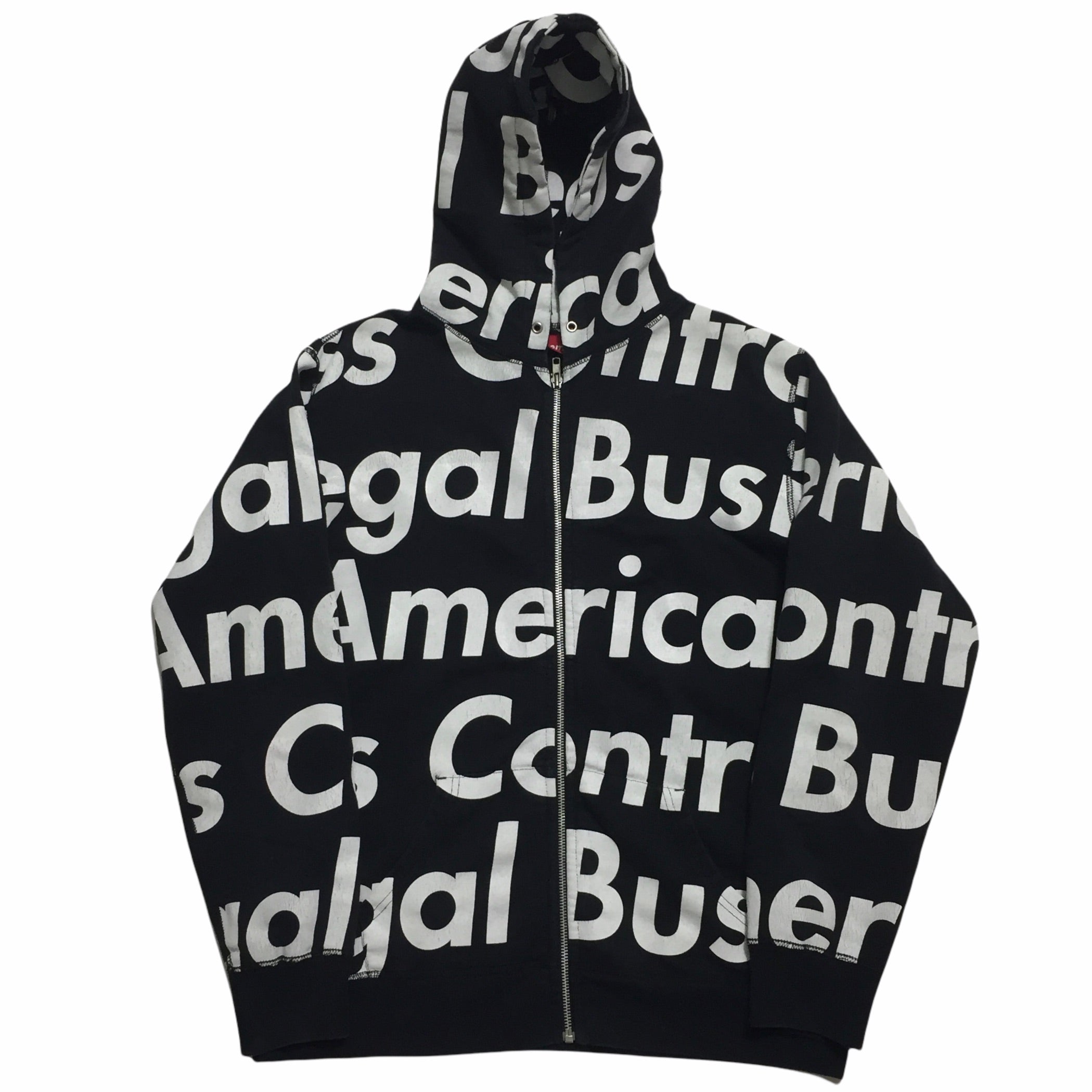 2007 Supreme Illegal Business Controls America Black Zip Up Hoodie