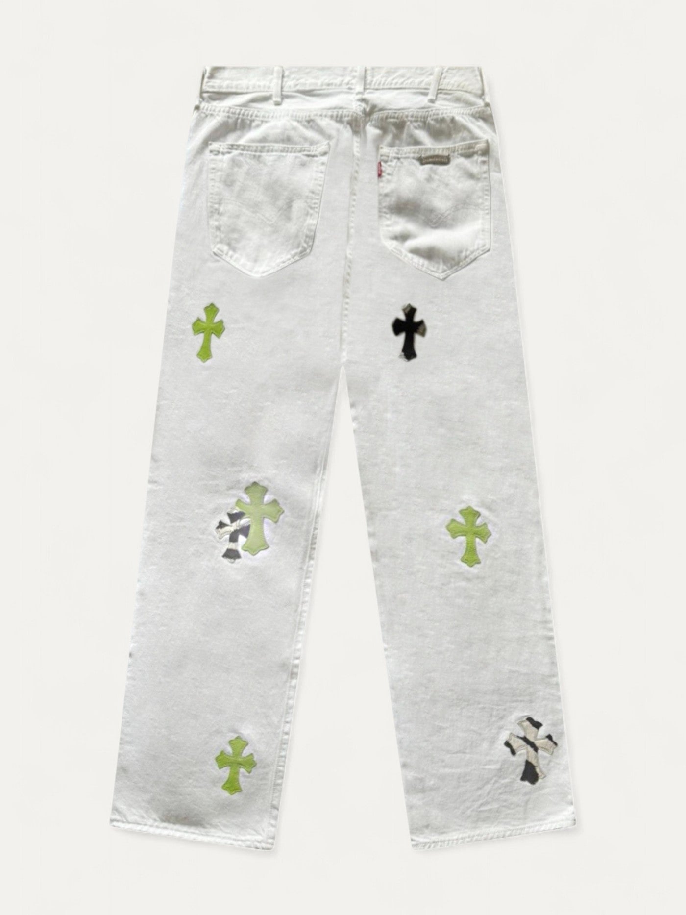 Chrome Hearts Green Zebra Cross Patch White Levi’s Denim Jeans