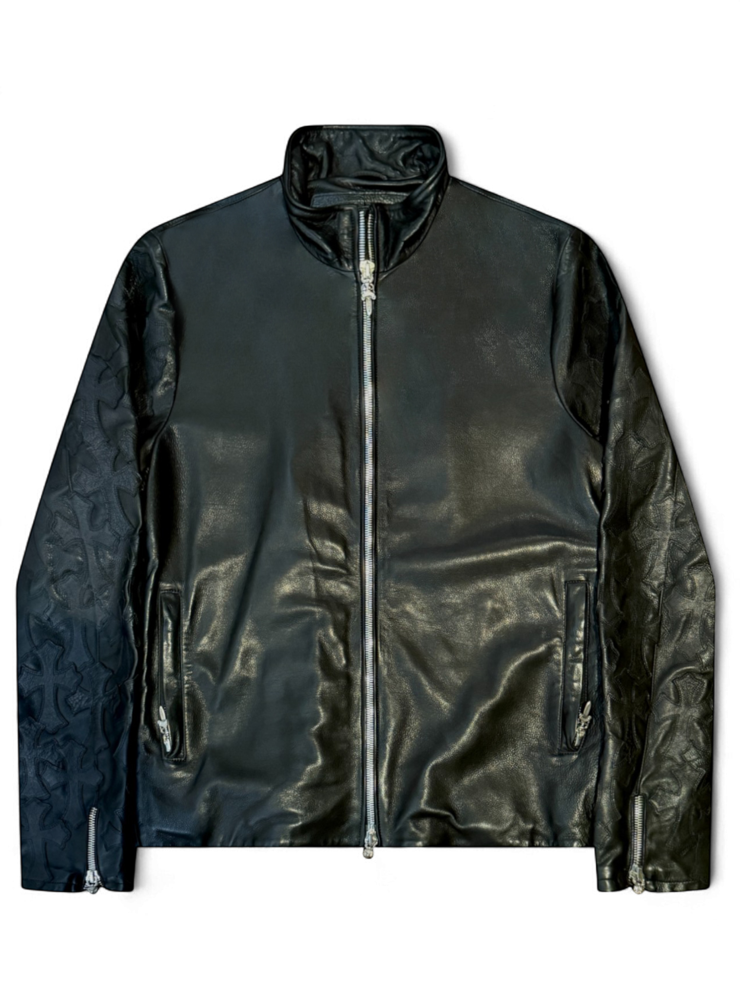 Chrome Hearts Black Cross Patch Leather Jacket