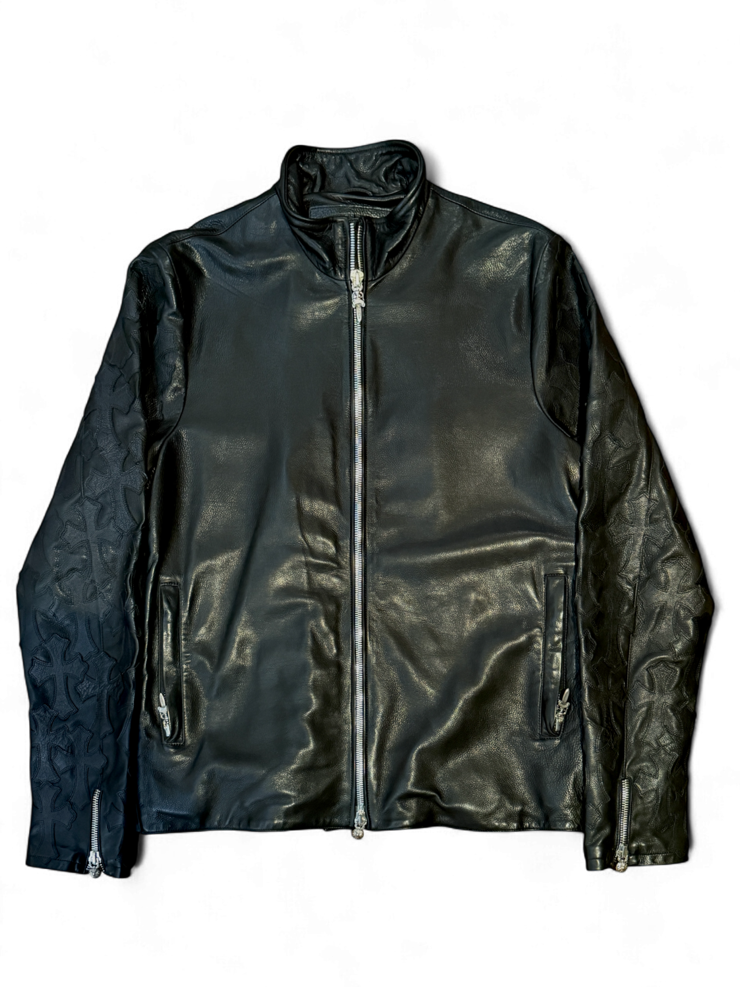 Chrome Hearts Black Cross Patch Leather Jacket