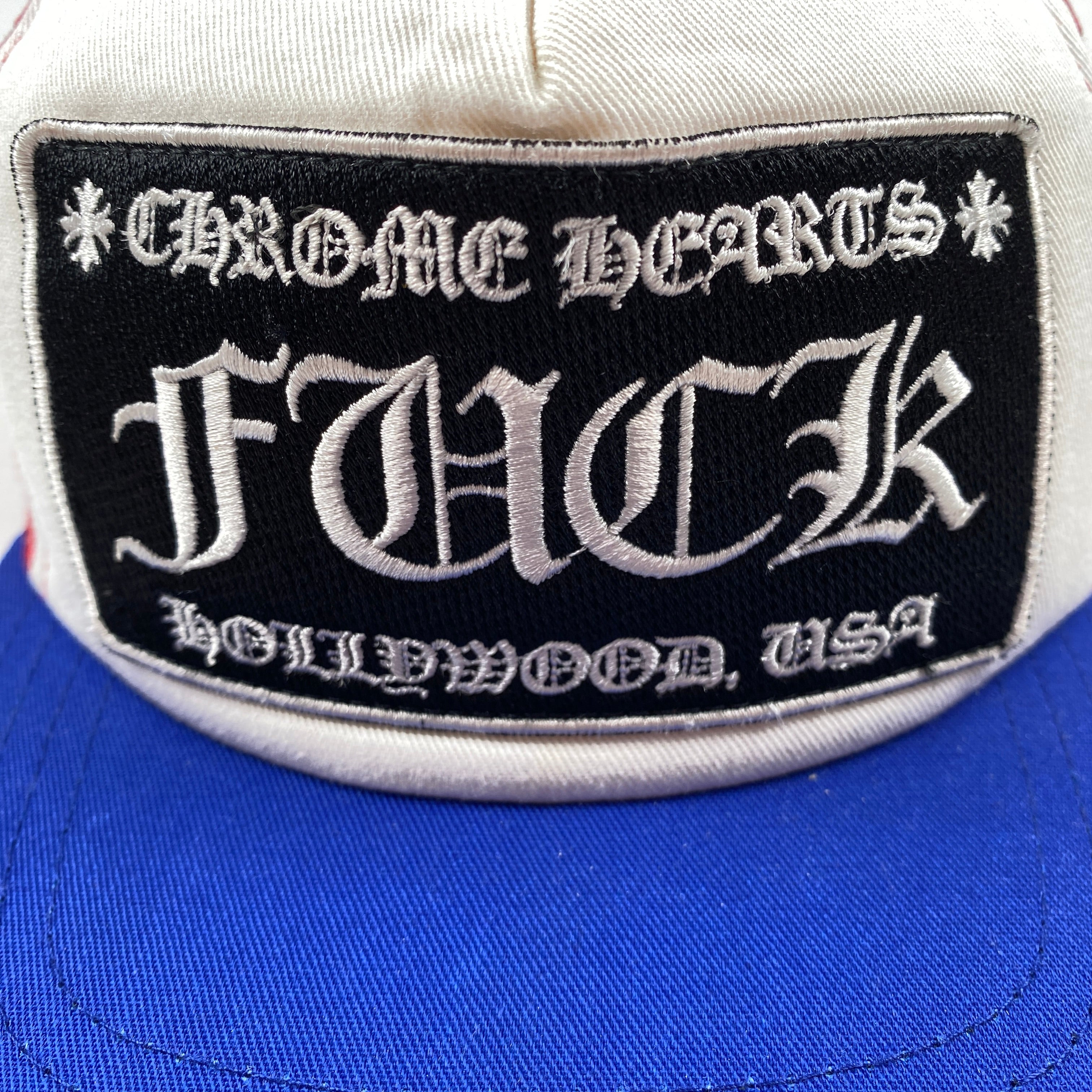 Chrome Hearts Blue Red Fuck Trucker Cap