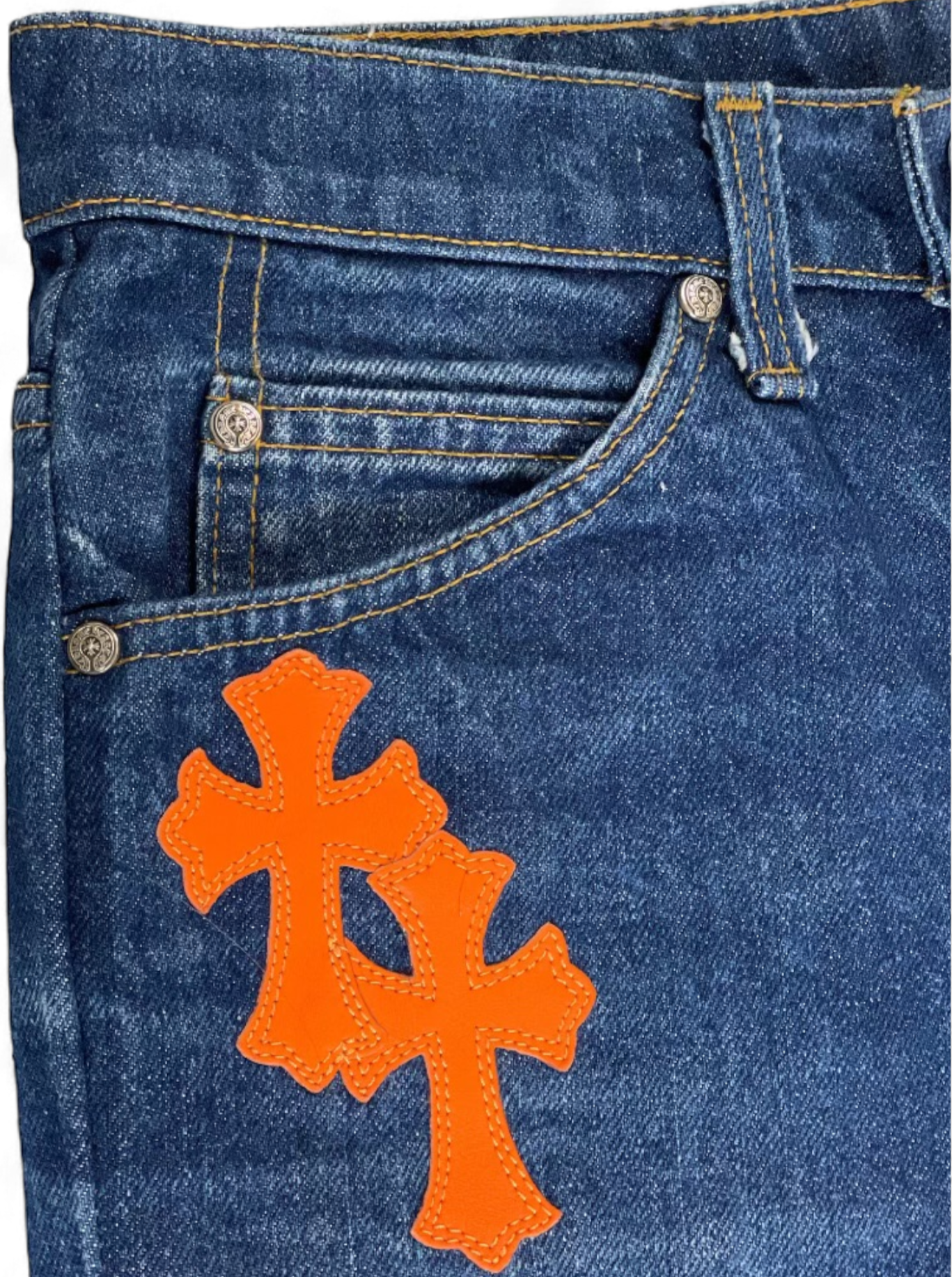 Chrome Hearts 1/1 Art Basel Exclusive Orange Cross Patch Levi’s Denim Jeans