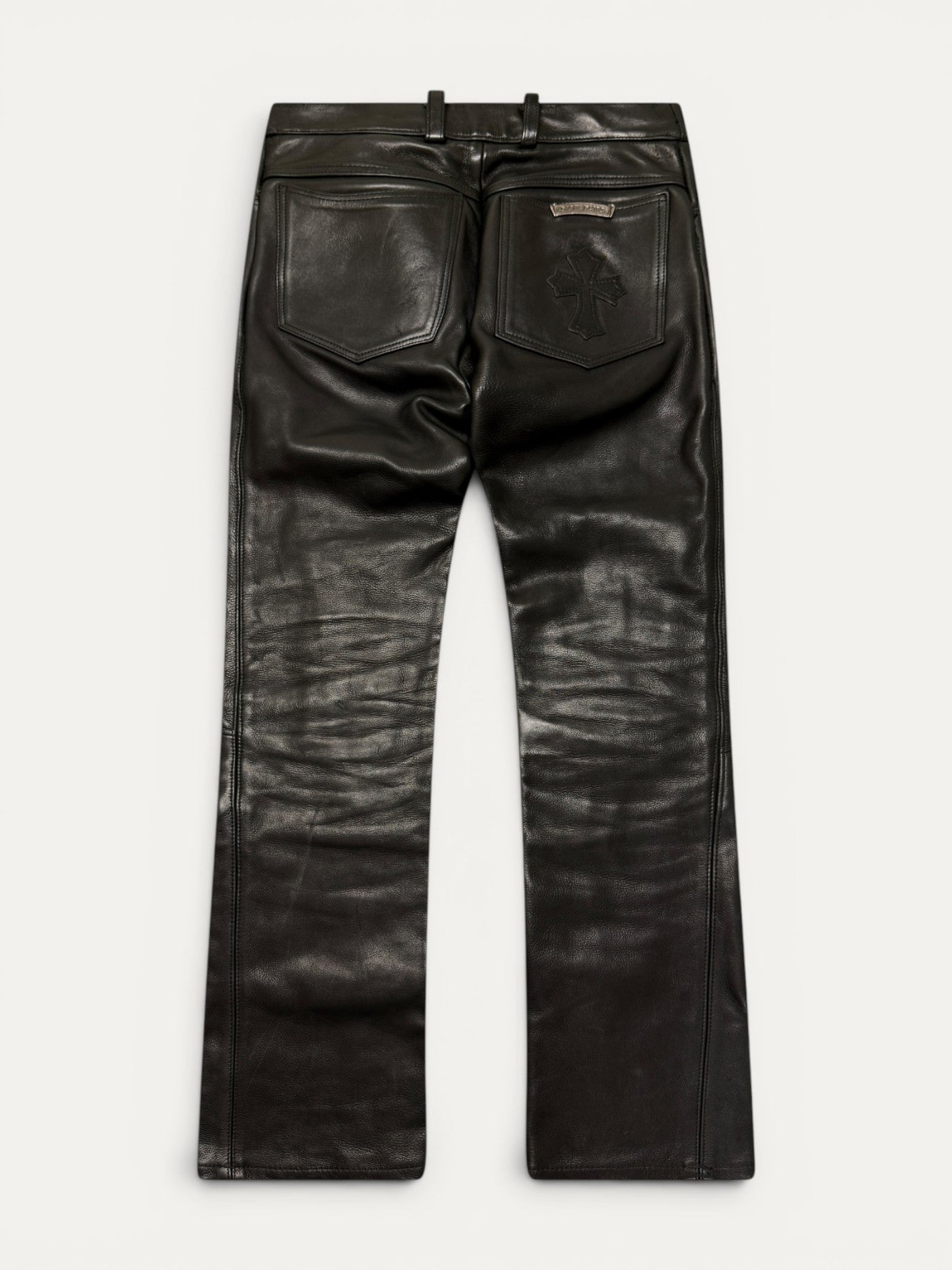 Chrome Hearts Black Leather Fleur Knees Pants