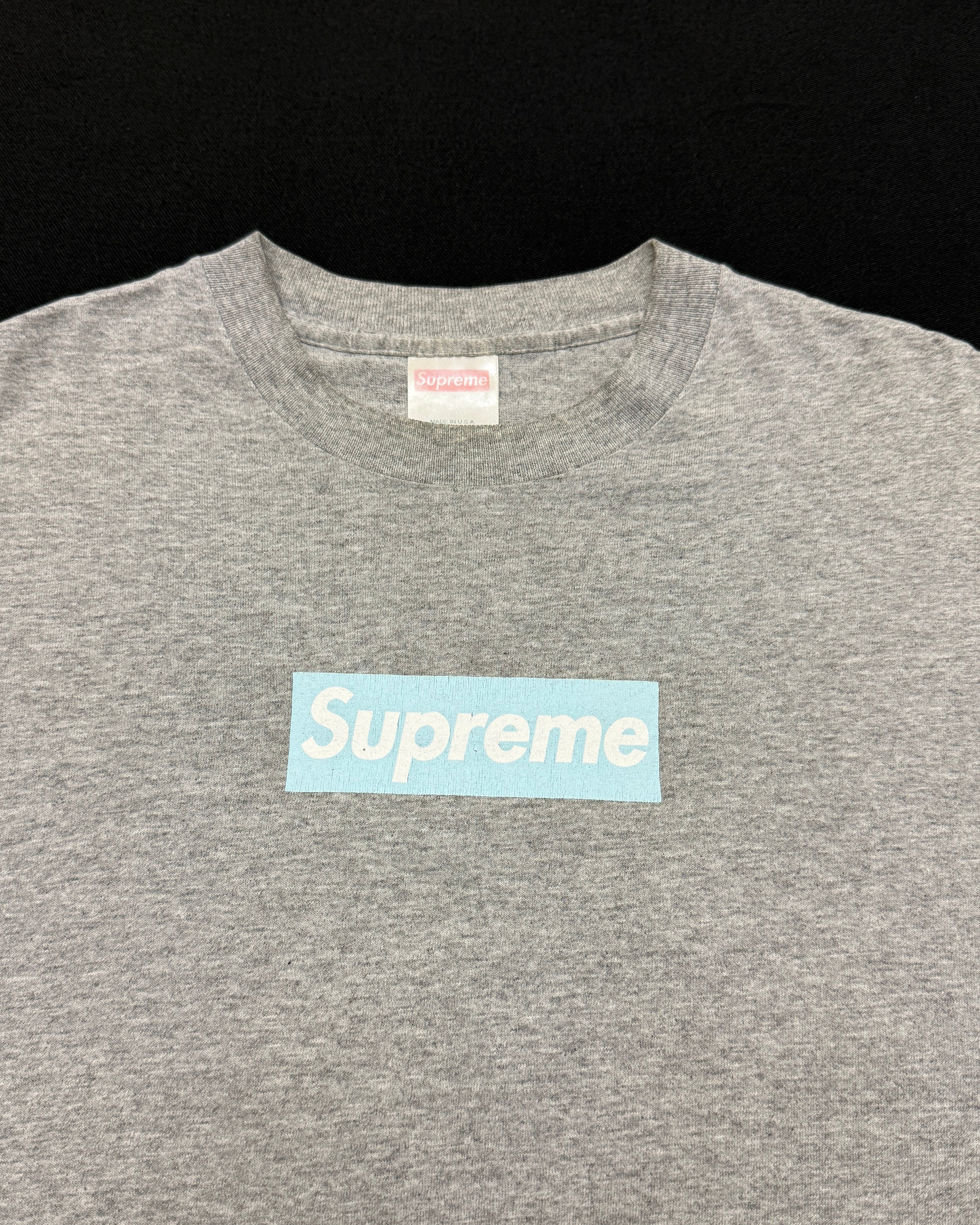 1998 Supreme Ice Blue Grey Box Logo Tee