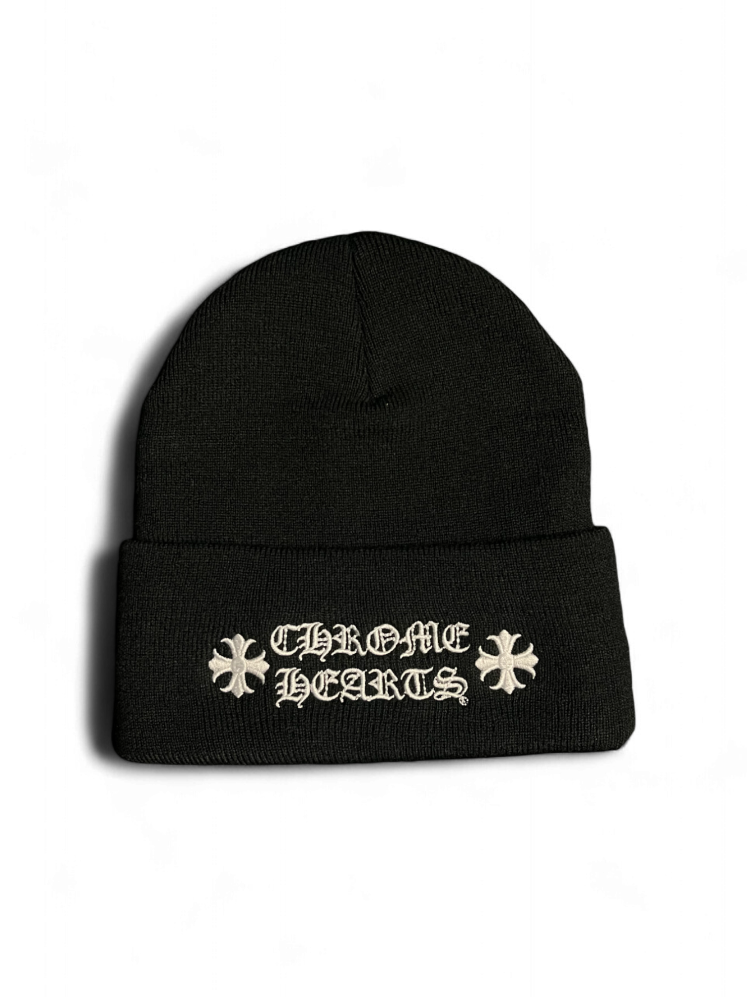 Chrome Hearts Black White Spellout Wool Beanie