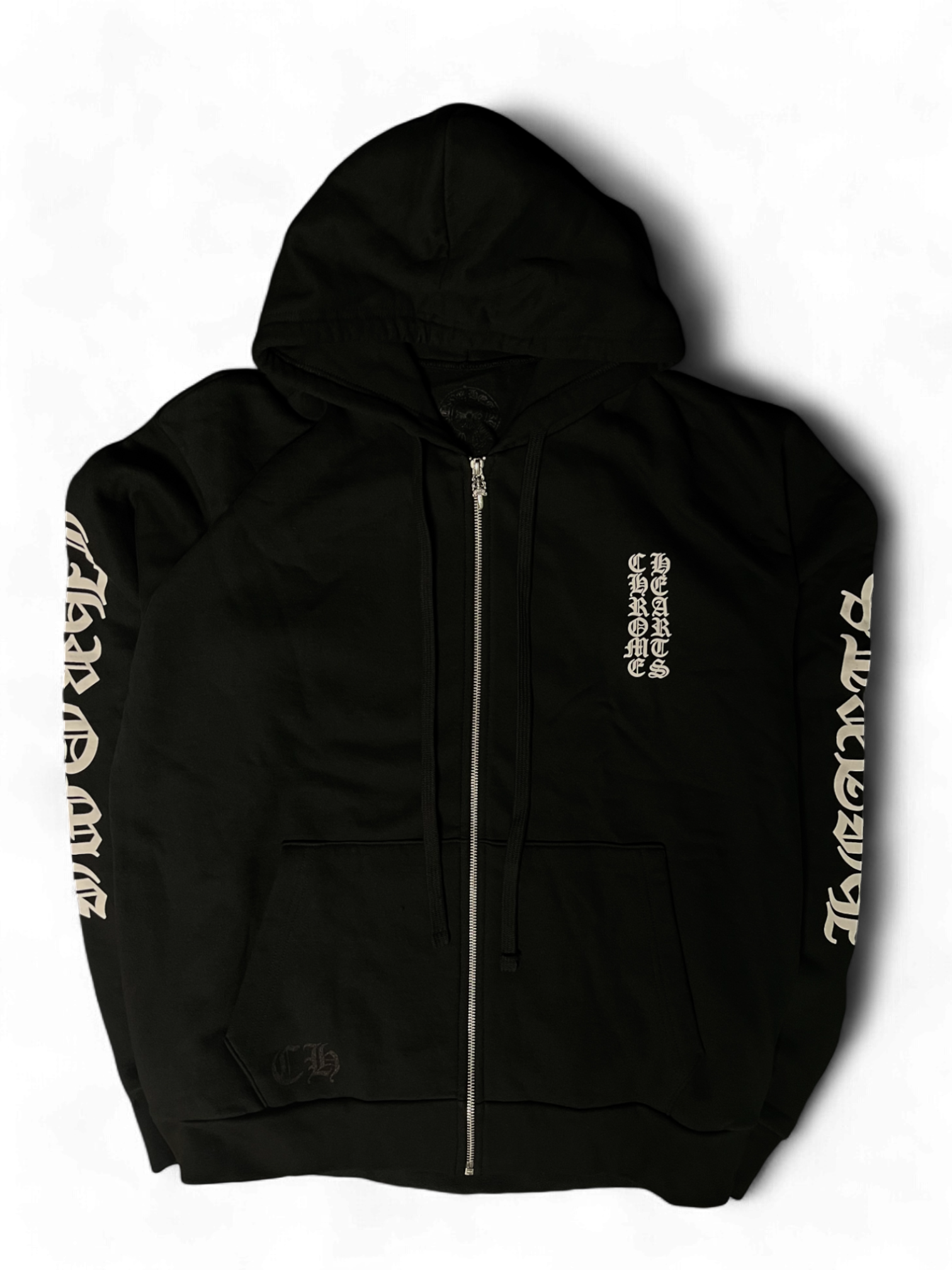 Chrome Hearts Black Vertical Logo Zip Up Hoodie