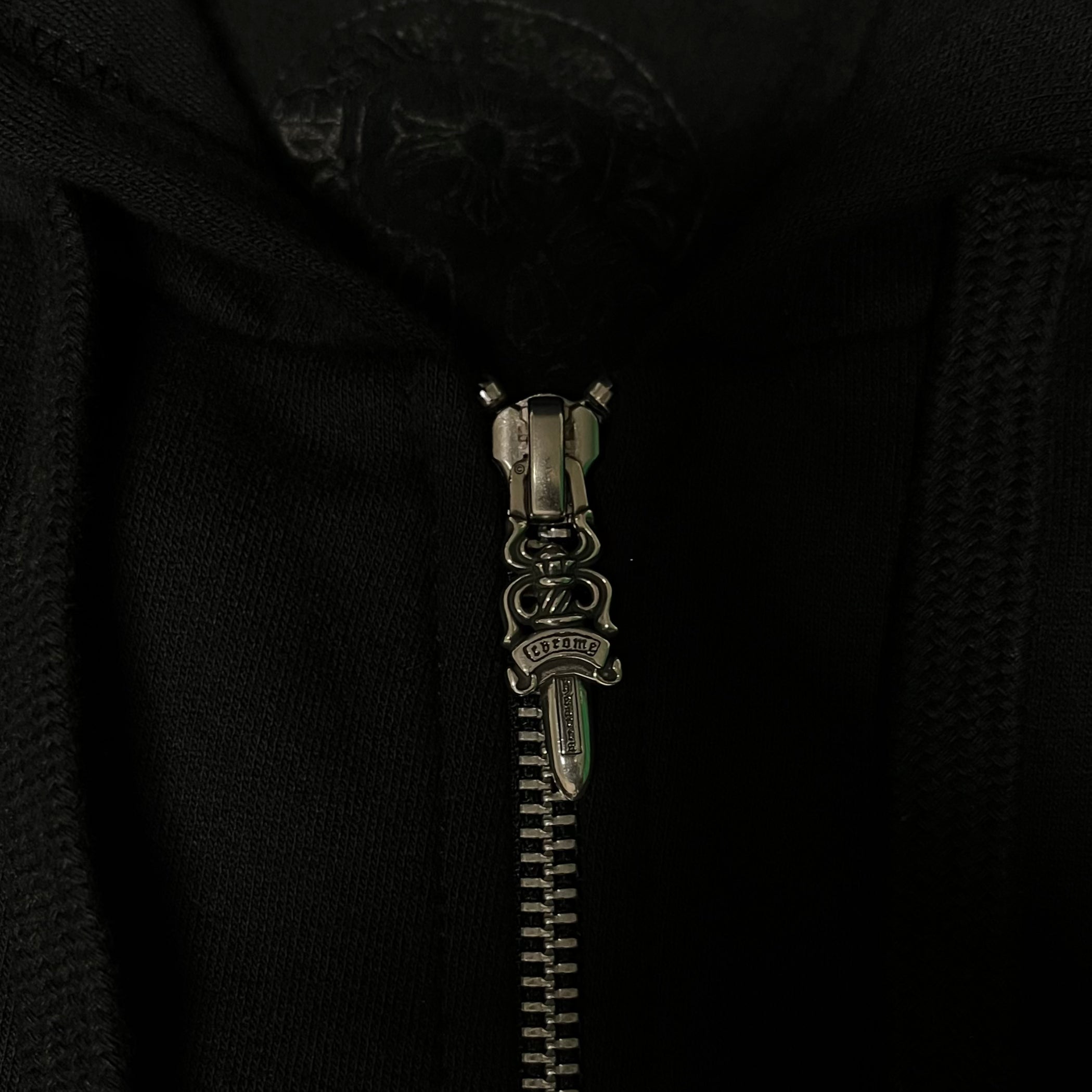 Chrome Hearts Black Vertical Logo Zip Up Hoodie