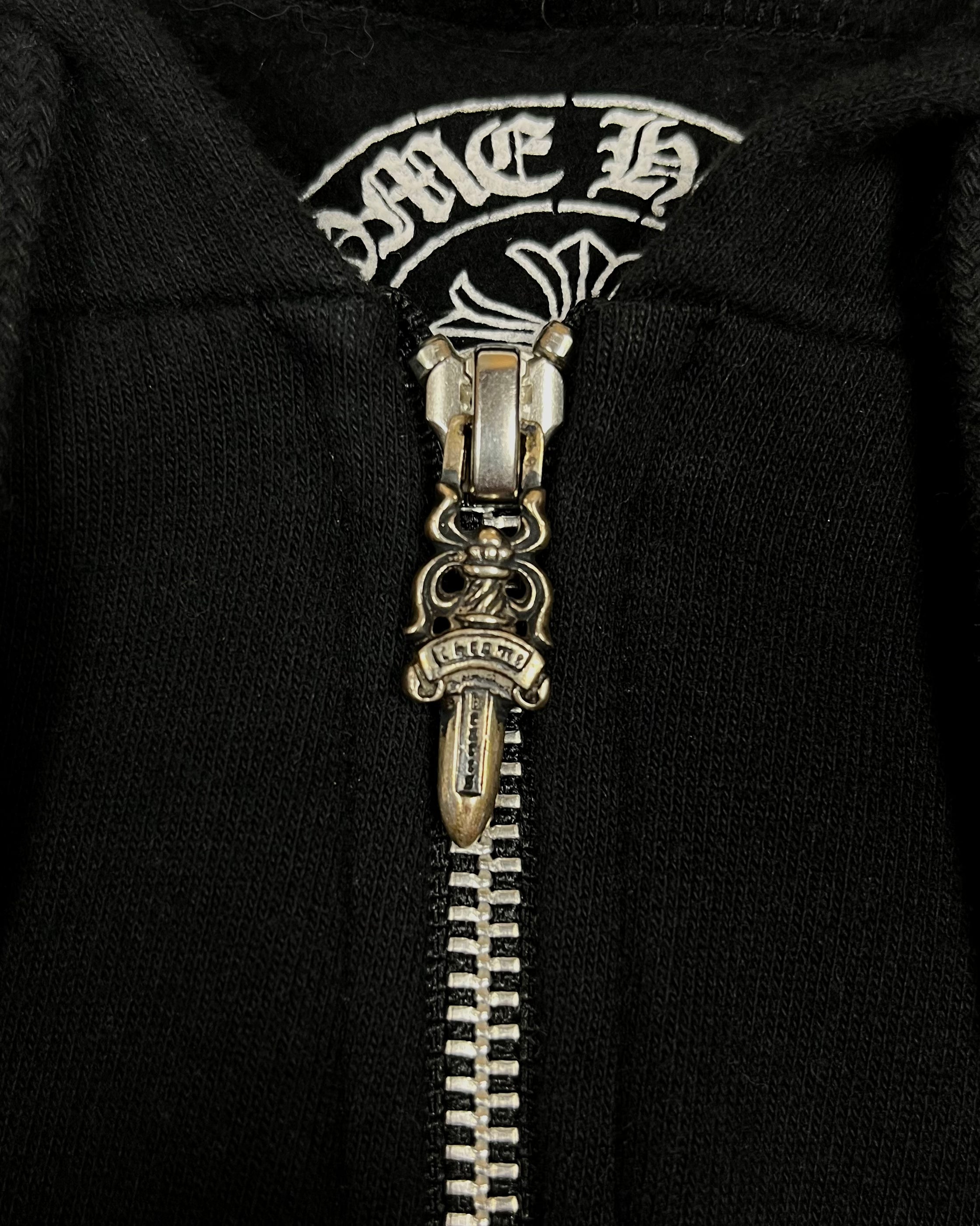 Chrome Hearts Black Cross Spellout Logo Zip Up Hoodie