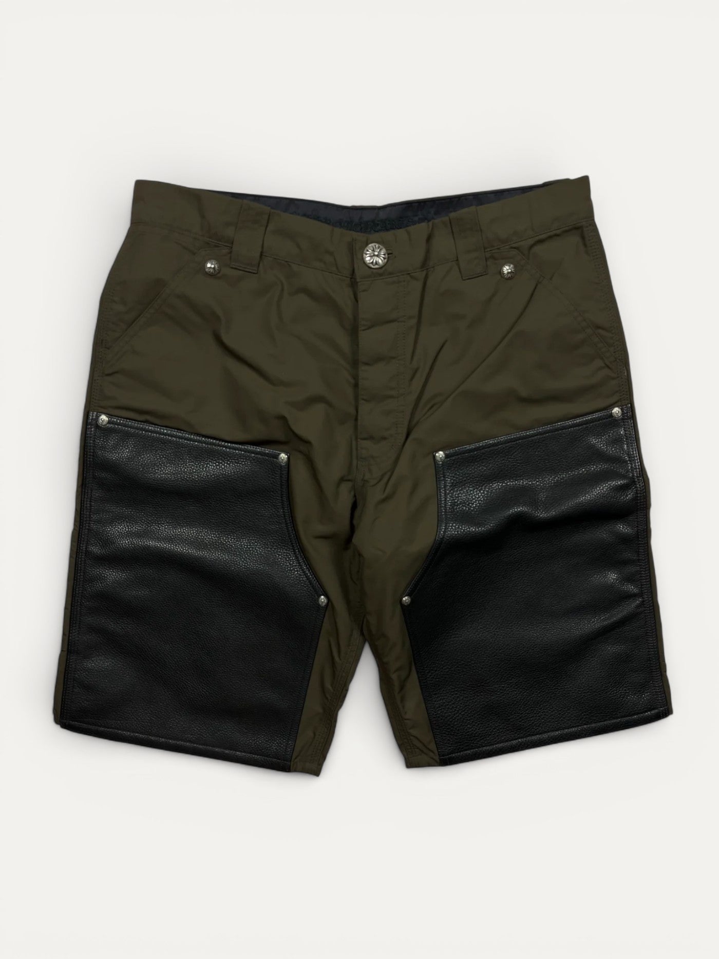 Chrome Hearts Brown Nylon Pink Leather Cross Patch Cargo Shorts