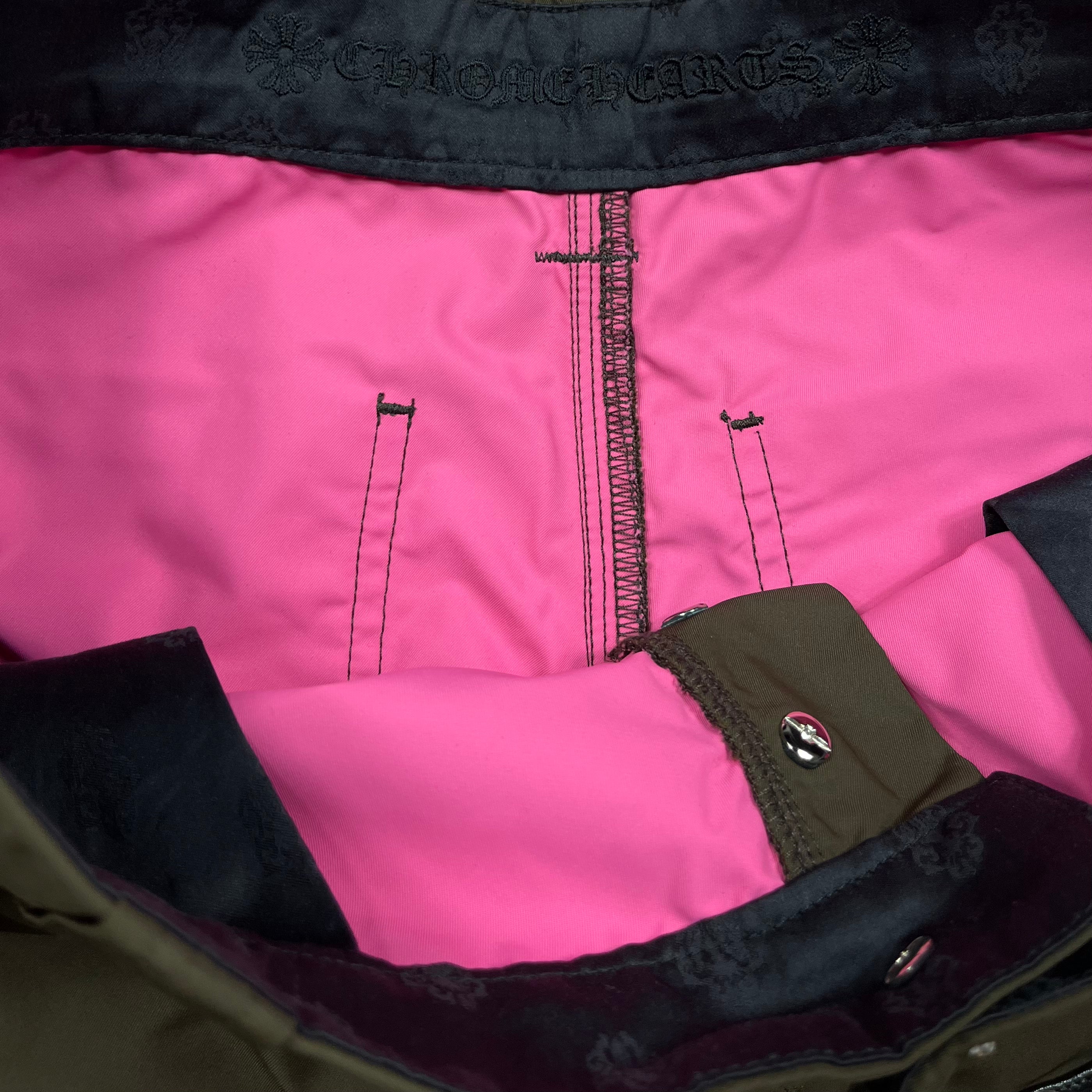 Chrome Hearts Brown Pink Cross Patch Leather Cargo Shorts
