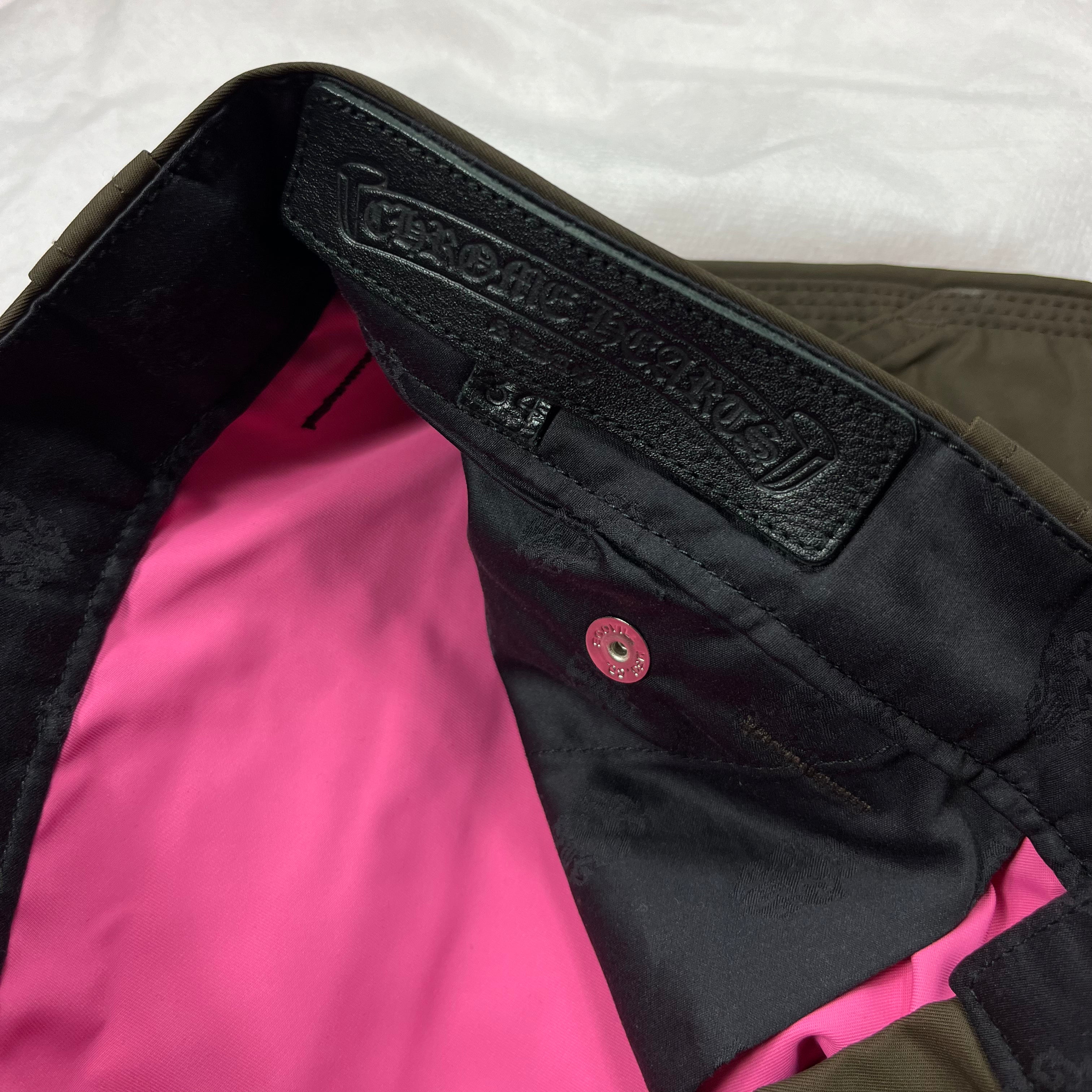 Chrome Hearts Brown Pink Cross Patch Leather Cargo Shorts