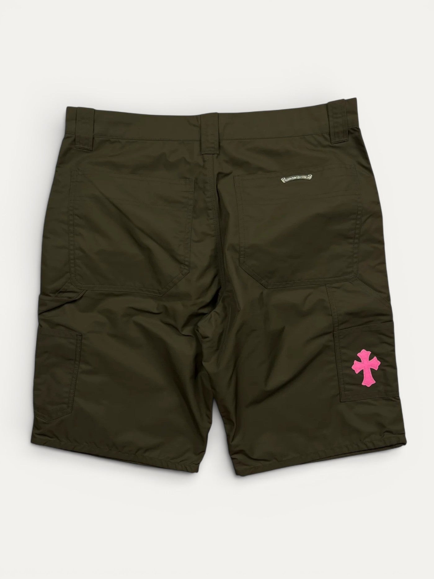 Chrome Hearts Brown Nylon Pink Leather Cross Patch Cargo Shorts