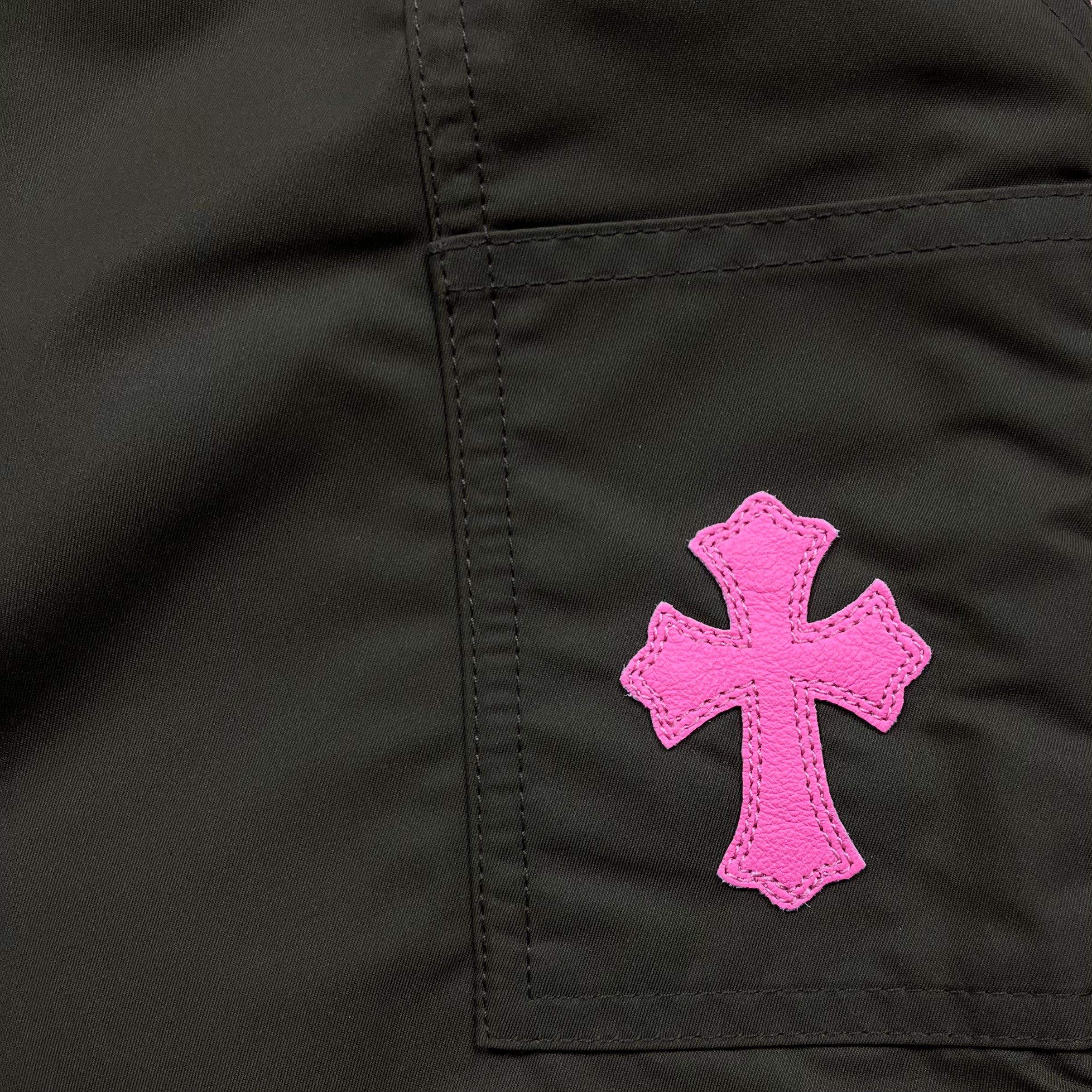 Chrome Hearts Brown Pink Cross Patch Leather Cargo Shorts