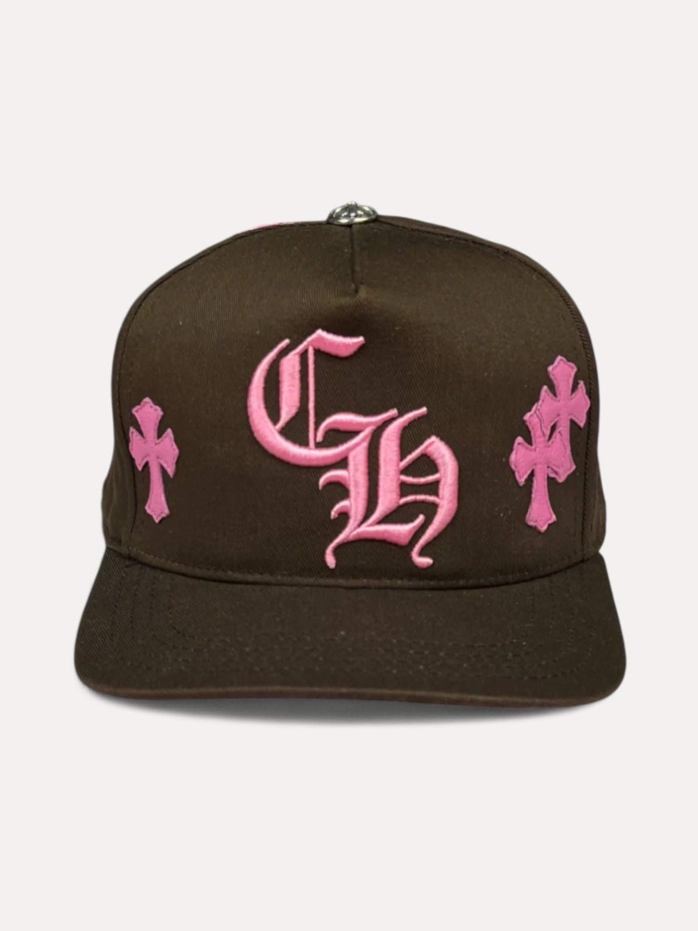 Chrome Hearts Brown Pink Cross Patch Baseball Cap