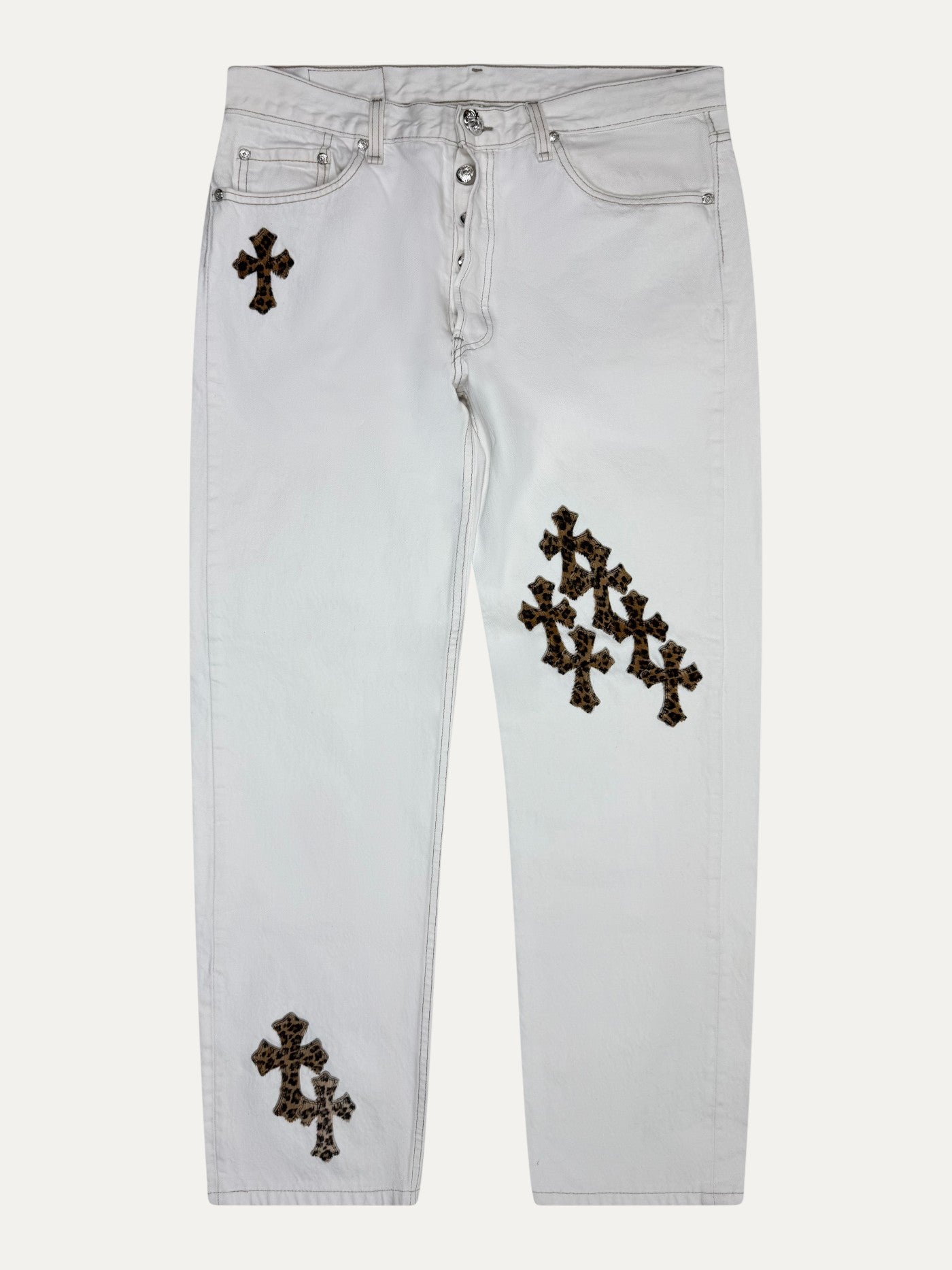 Chrome Hearts White Leopard Cross Patch Black Levi’s Denim Jeans