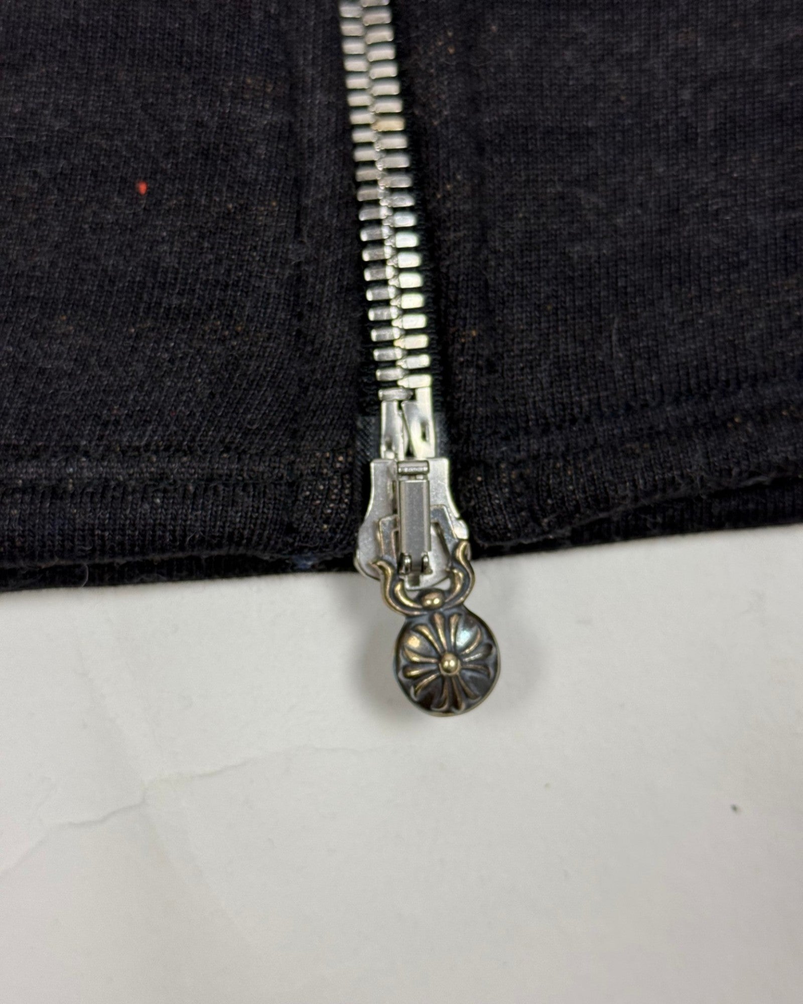 Chrome Hearts Matty Boy Grey Striped Embroidered "Be Aware" Zip-Up Hoodie