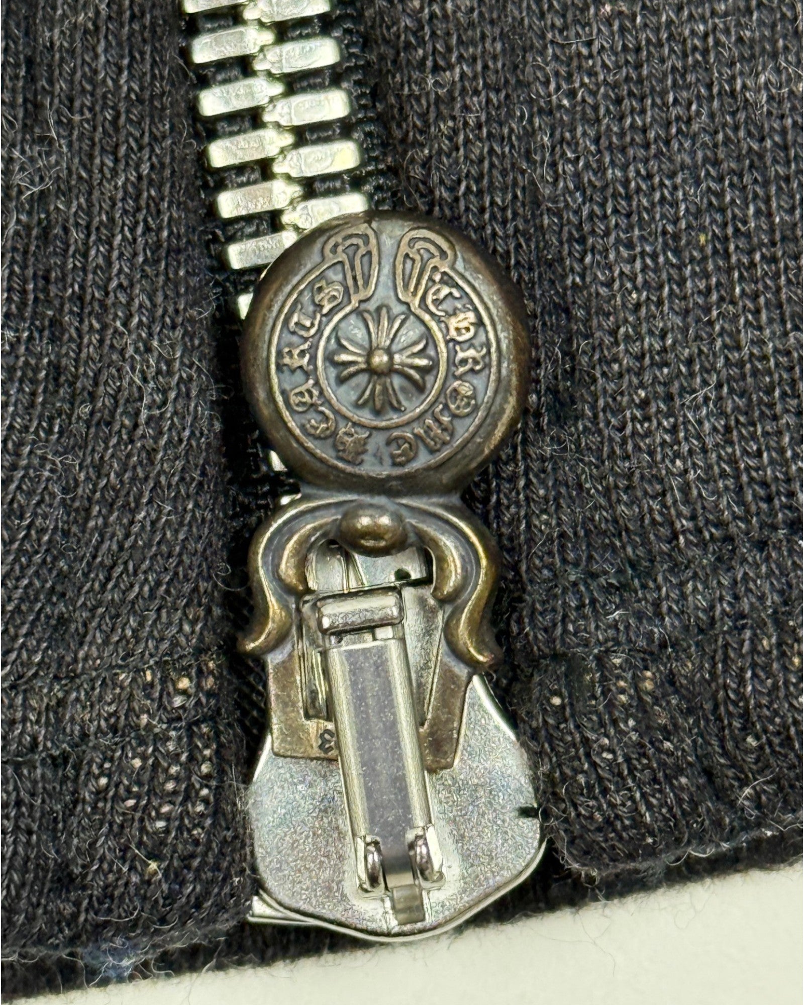 Chrome Hearts Matty Boy Grey Striped Embroidered "Be Aware" Zip-Up Hoodie
