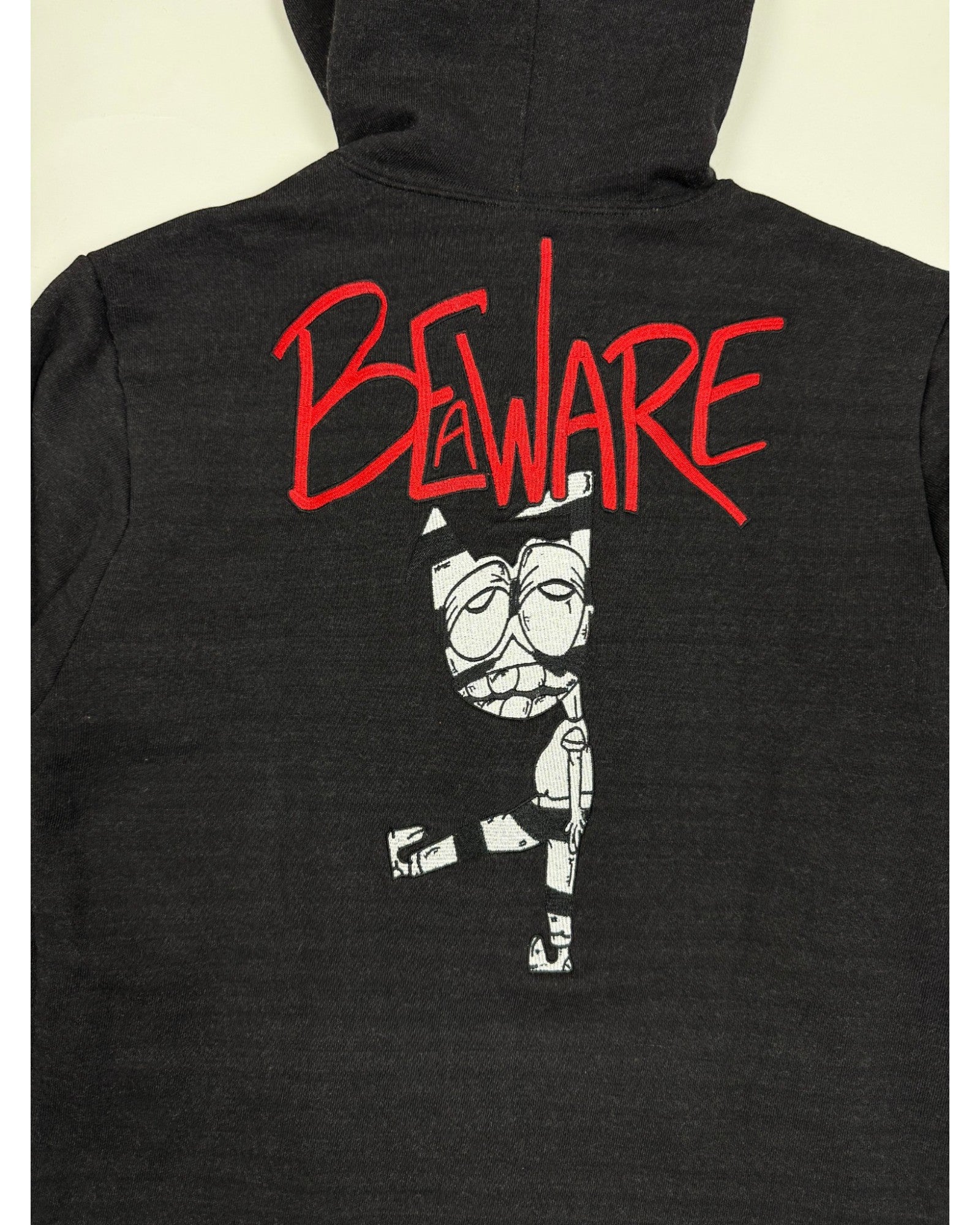 Chrome Hearts Matty Boy Grey Striped Embroidered "Be Aware" Zip-Up Hoodie