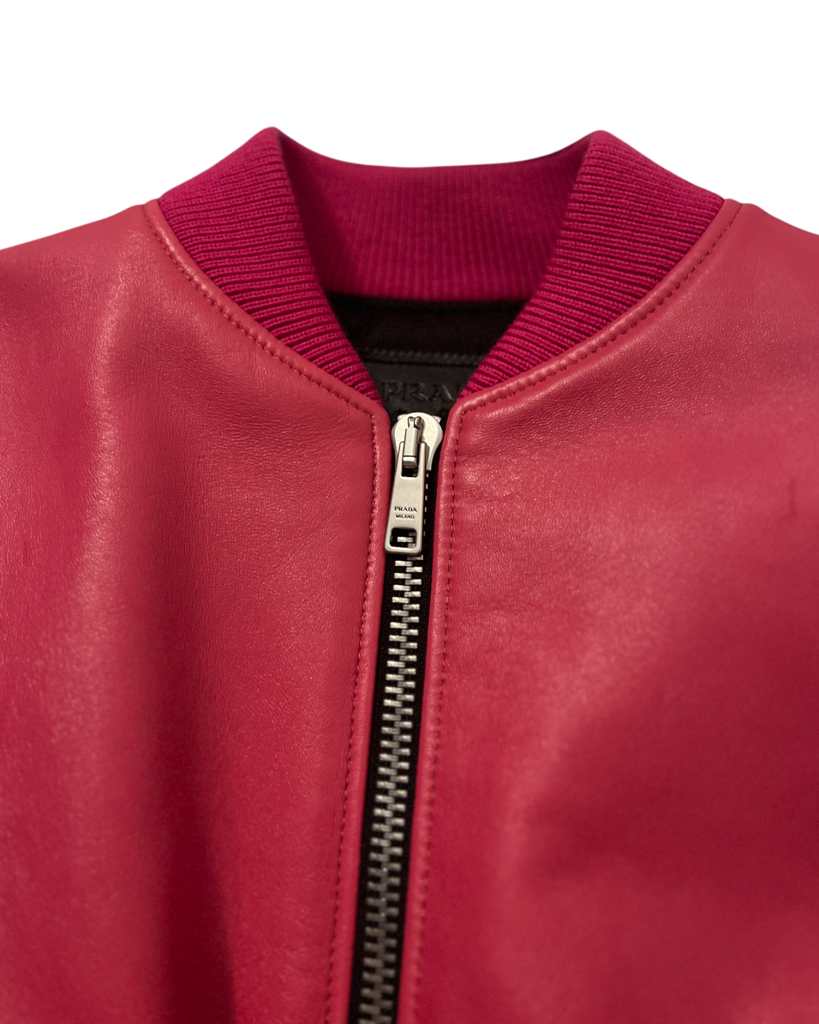 Prada Raf Simons Enameled Metal Triangle Pink Bomber Jacket