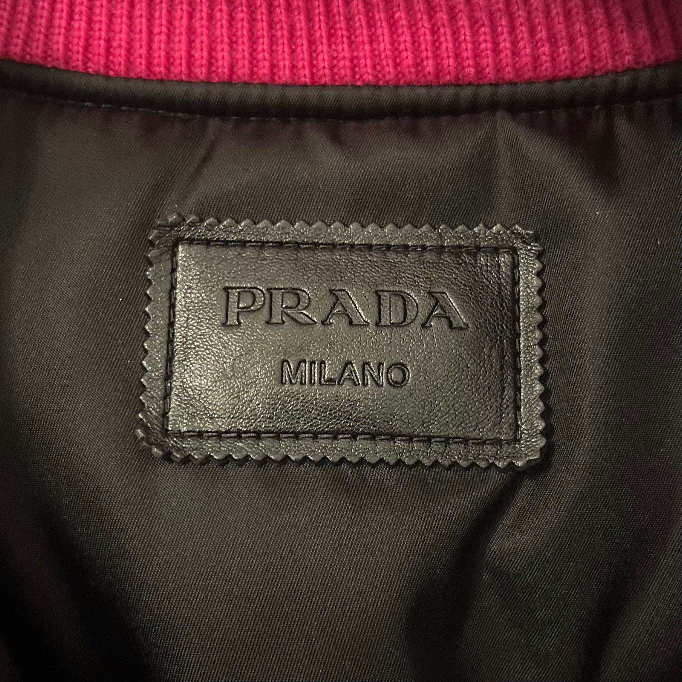 Prada Raf Simons Enameled Metal Triangle Pink Bomber Jacket