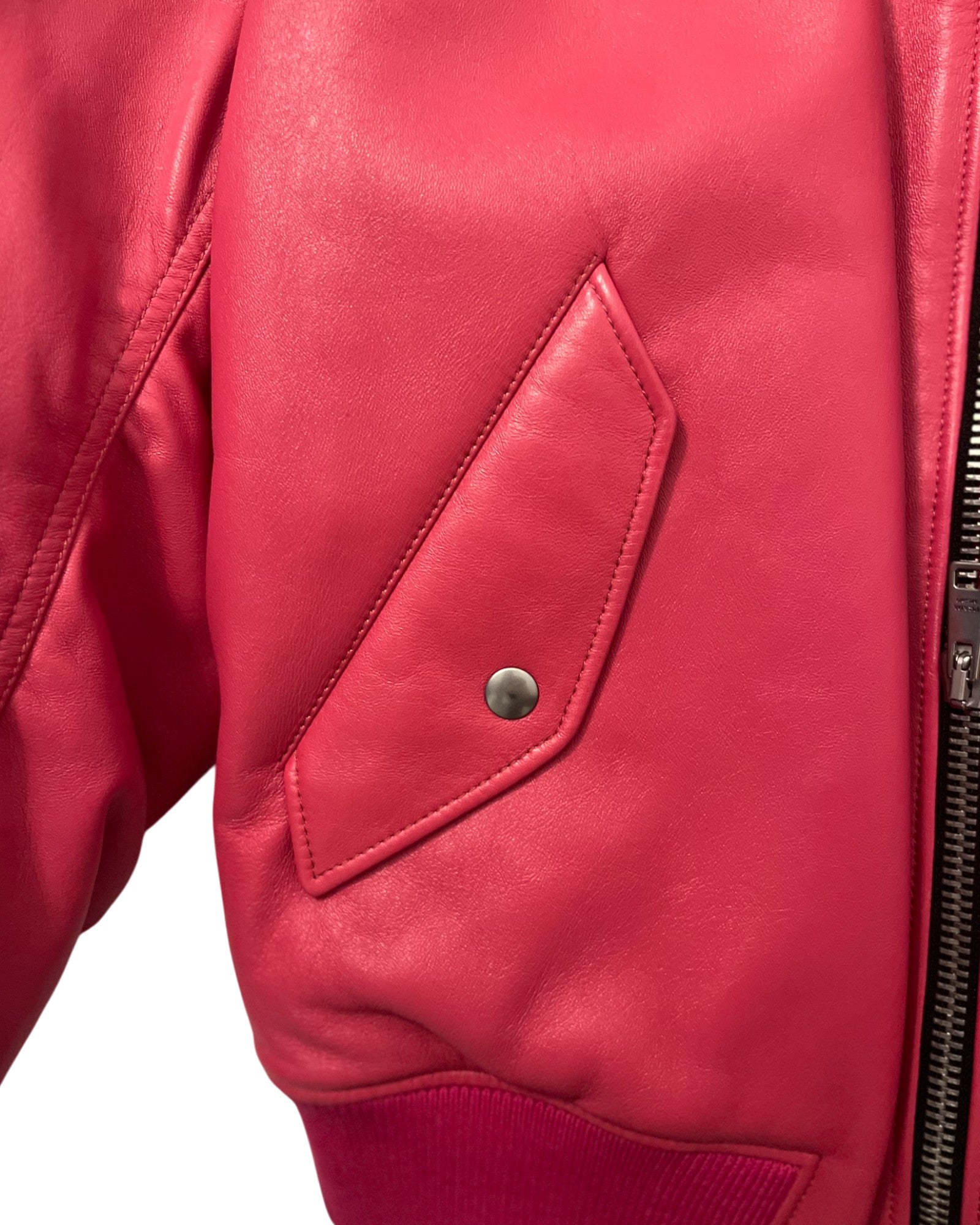 Prada Raf Simons Enameled Metal Triangle Pink Bomber Jacket