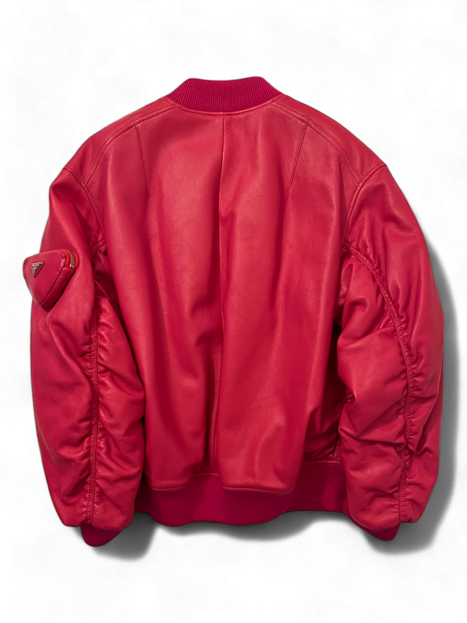 Prada Raf Simons Enameled Metal Triangle Pink Bomber Jacket