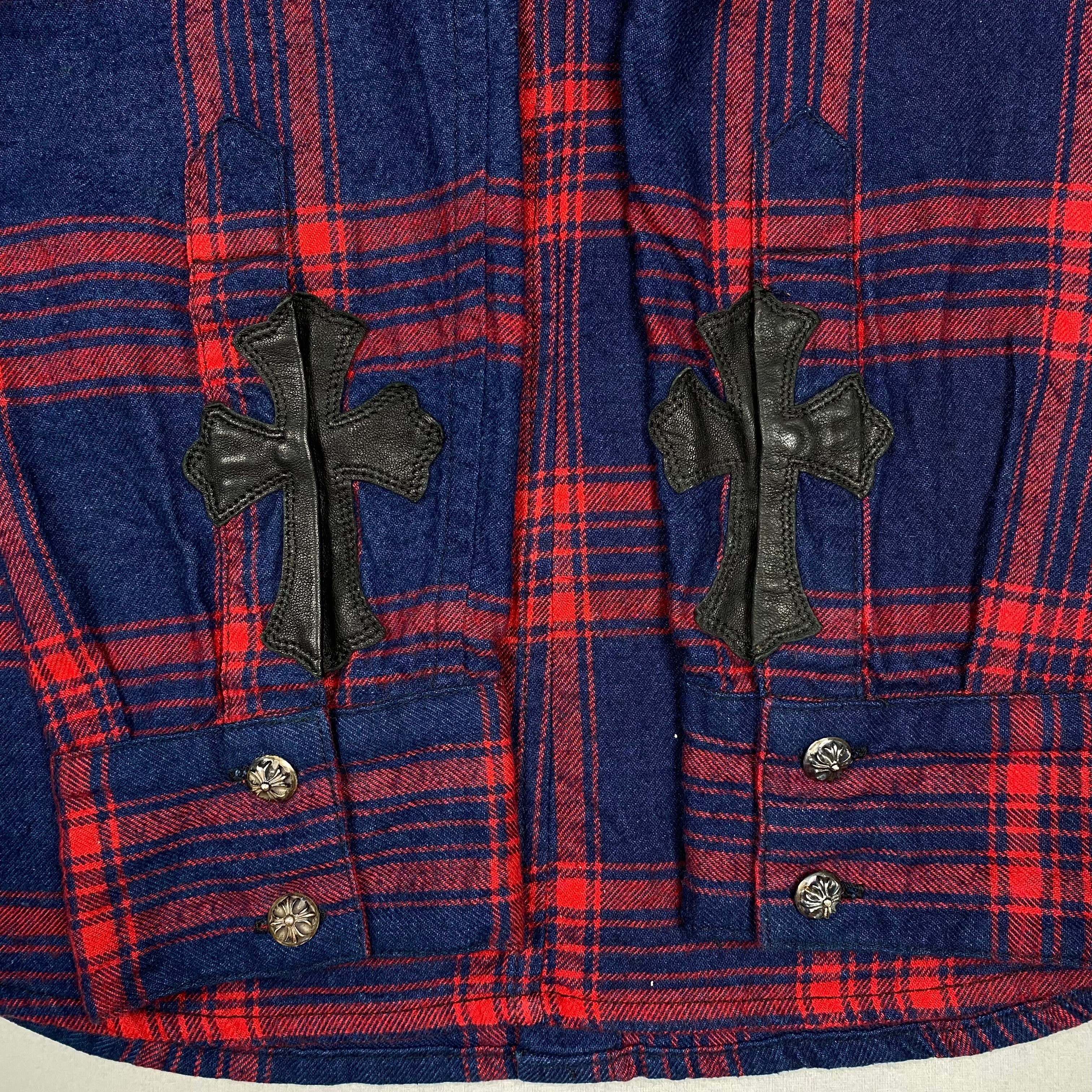 Chrome Hearts Red Plaid Cross Patch Shirt