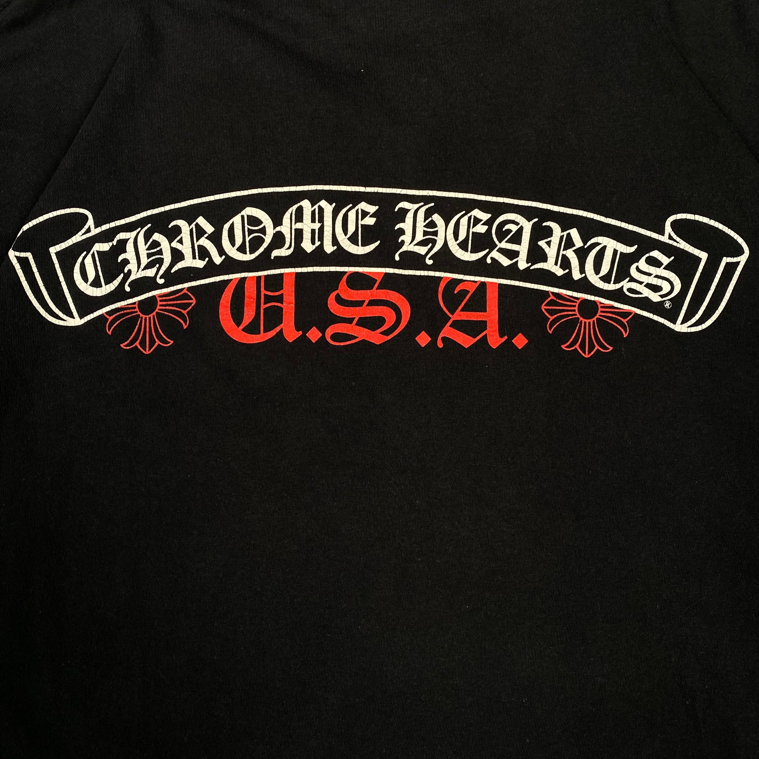 Chrome Hearts Black Red USA Scroll Logo Tee