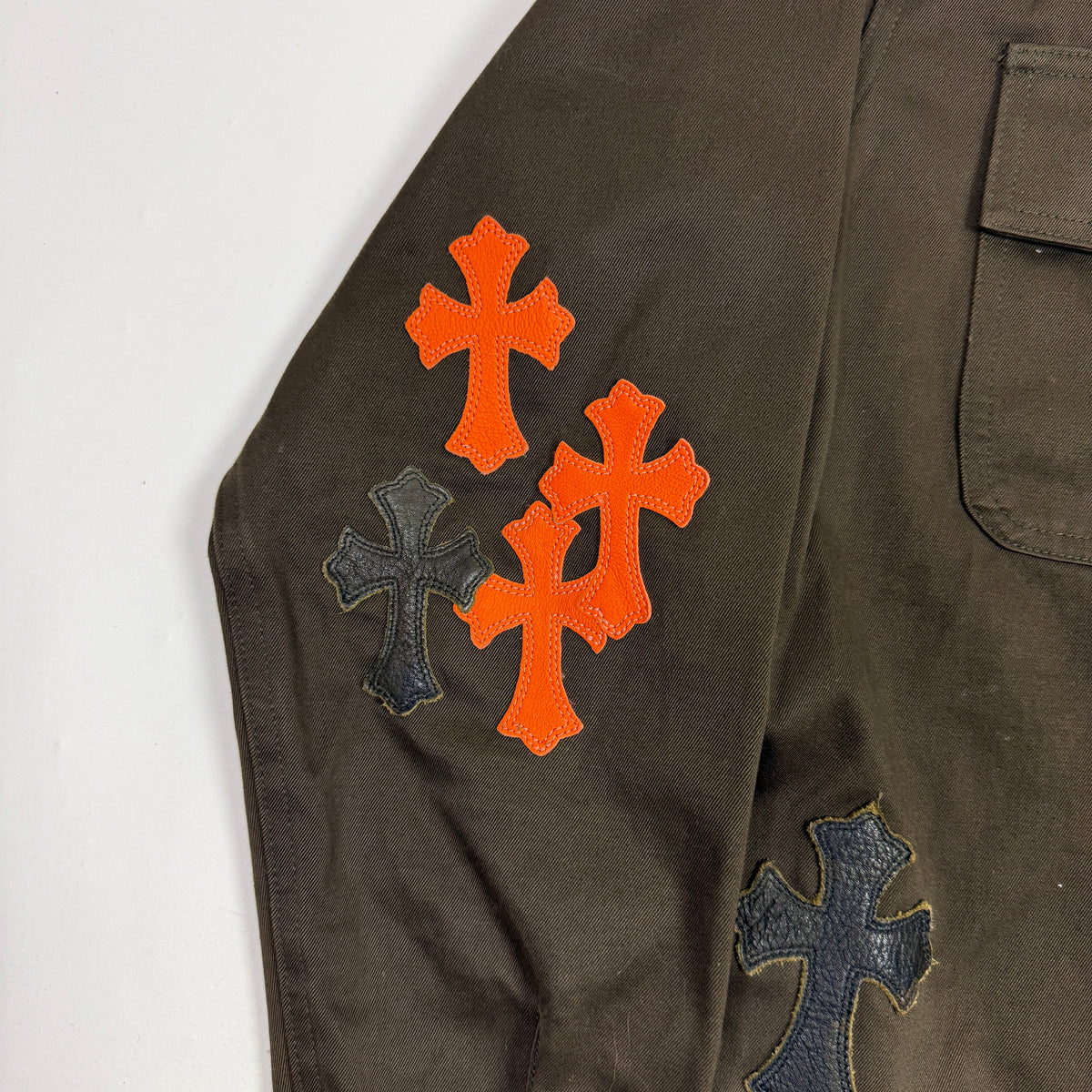 Chrome Hearts Work Dog Orange Leather Cross Patch Shirt Jacket