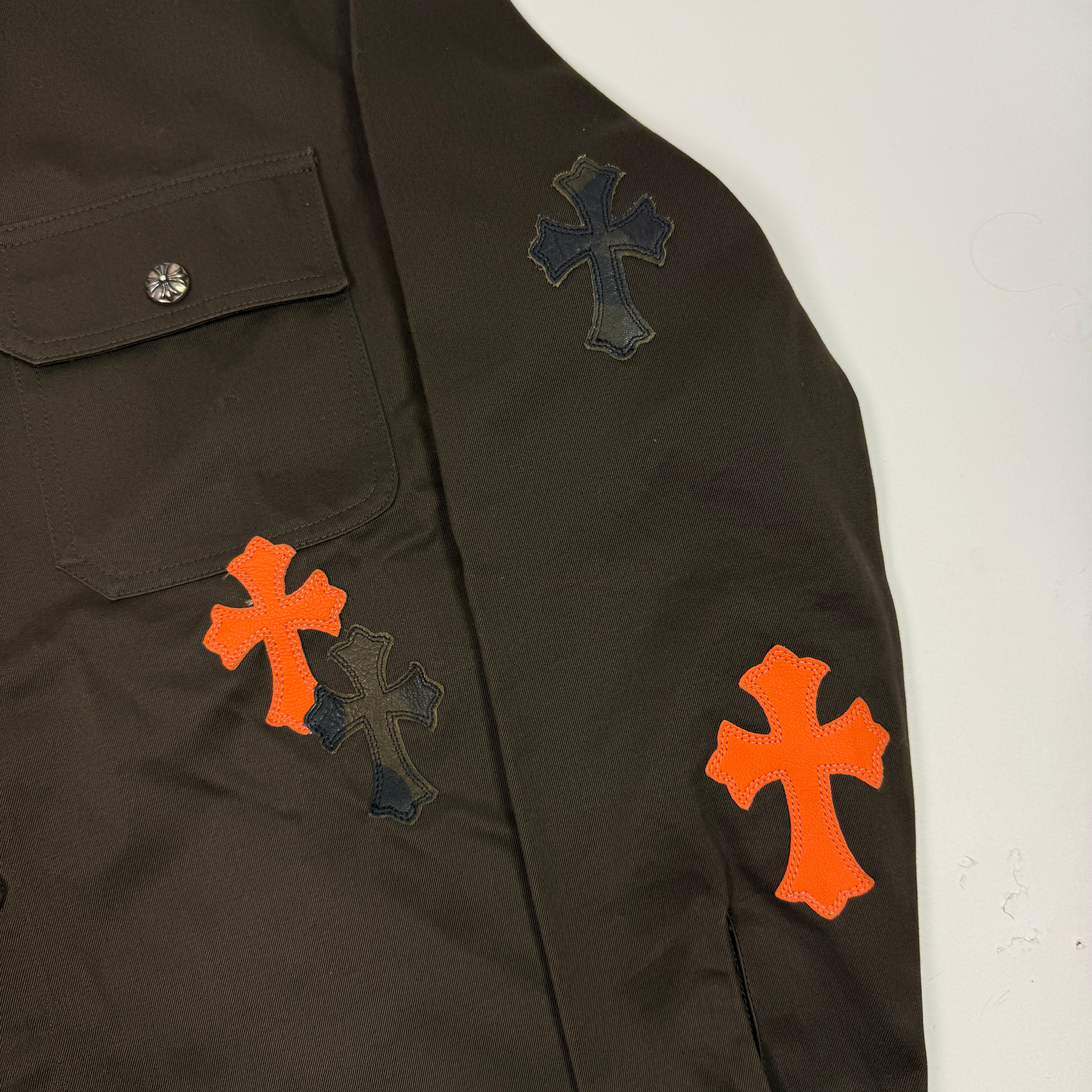 Chrome Hearts Work Dog Orange Leather Cross Patch Shirt Jacket