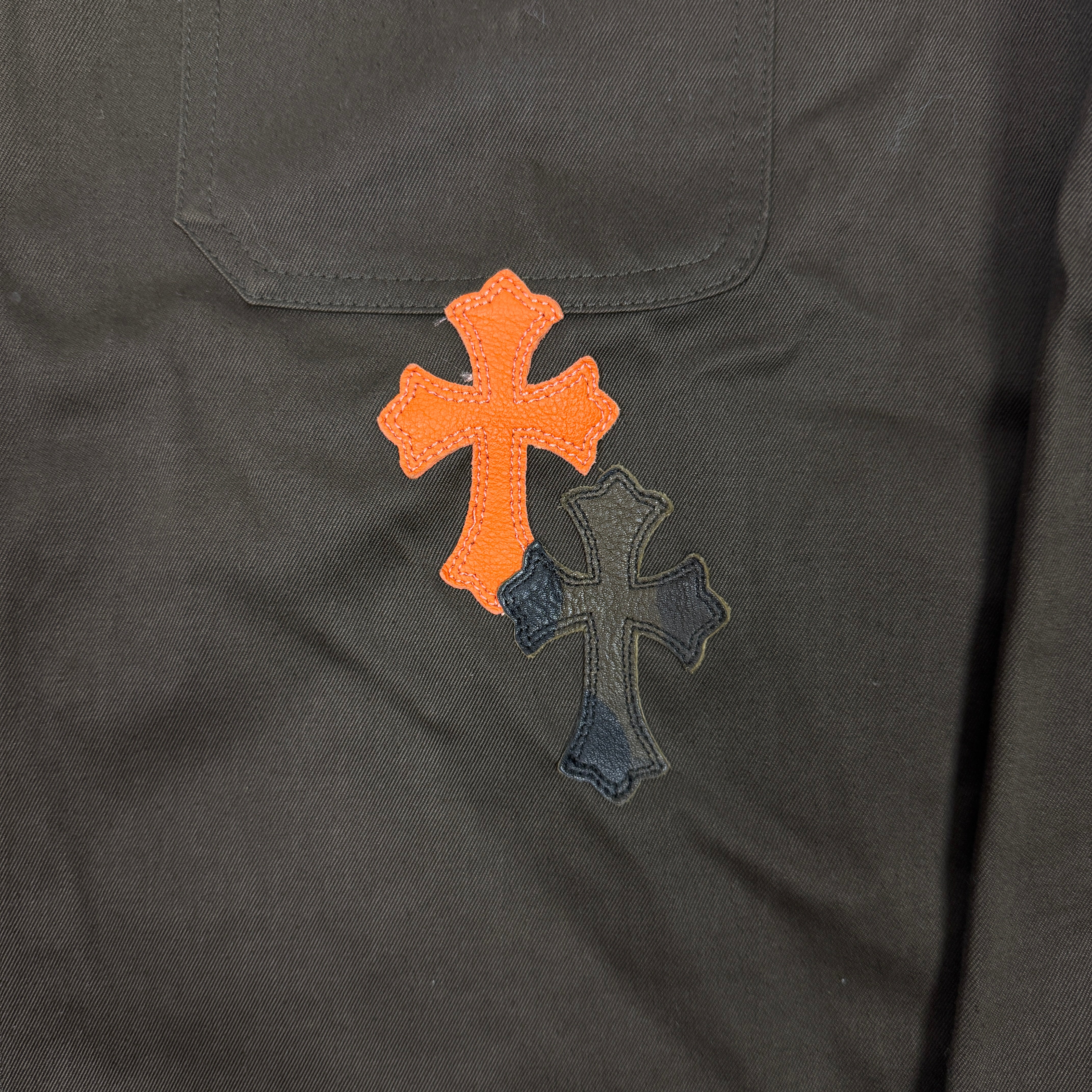 Chrome Hearts Work Dog Orange Leather Cross Patch Shirt Jacket