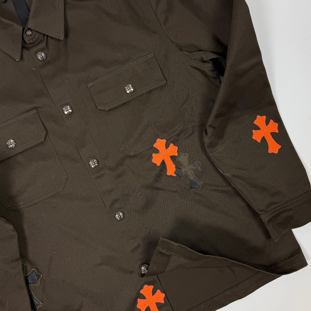 Chrome Hearts Work Dog Orange Leather Cross Patch Shirt Jacket