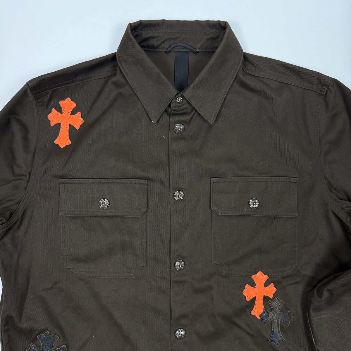 Chrome Hearts Work Dog Orange Leather Cross Patch Shirt Jacket