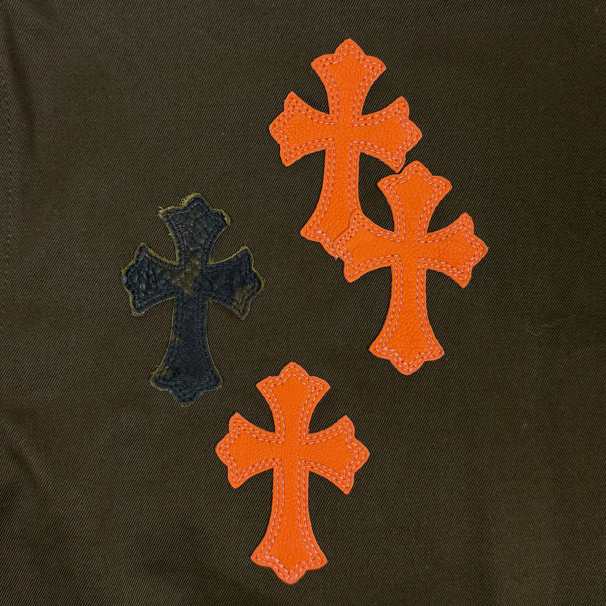 Chrome Hearts Work Dog Orange Leather Cross Patch Shirt Jacket