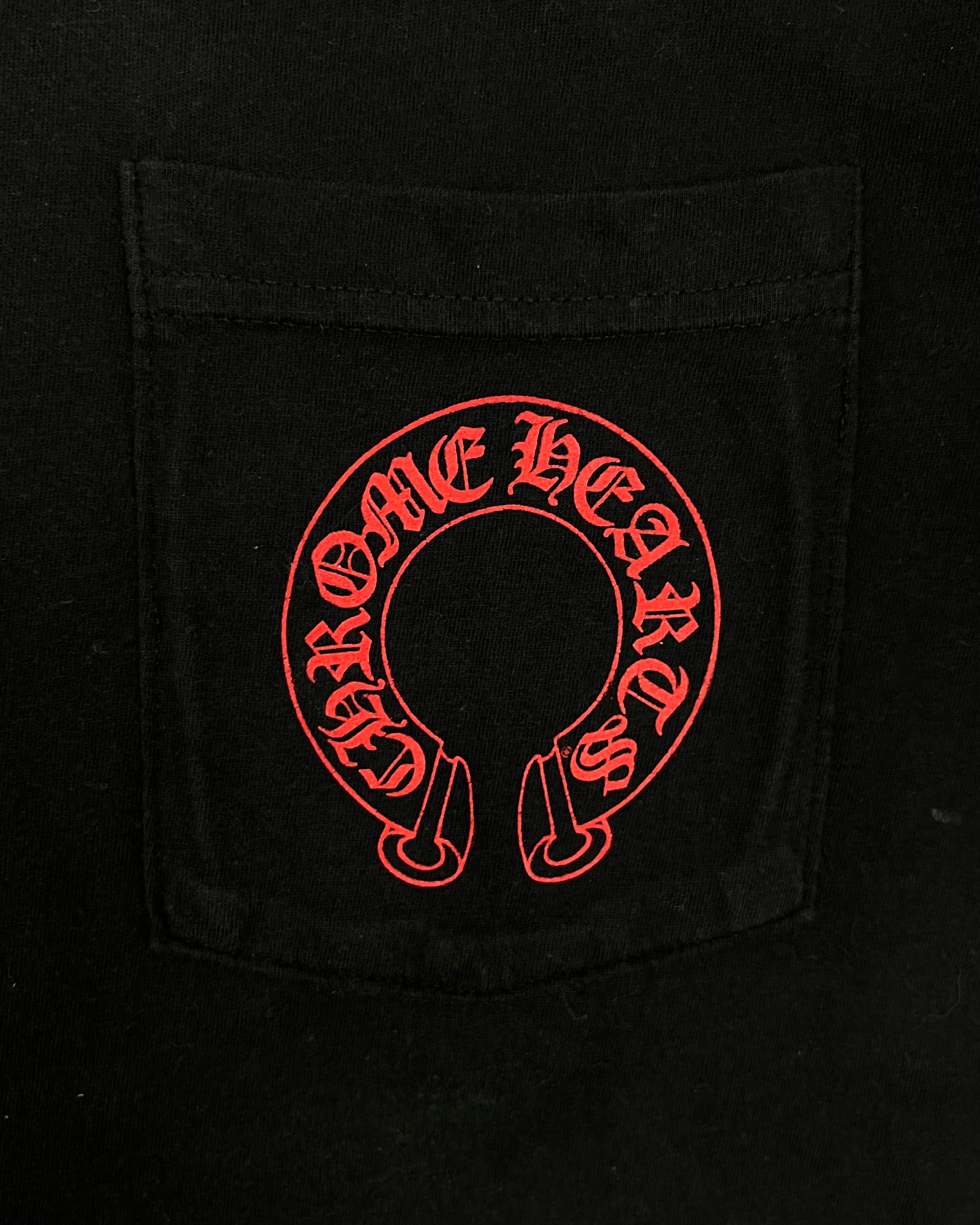 Chrome Hearts Black Red Cemetery Horseshoe Logo Tee
