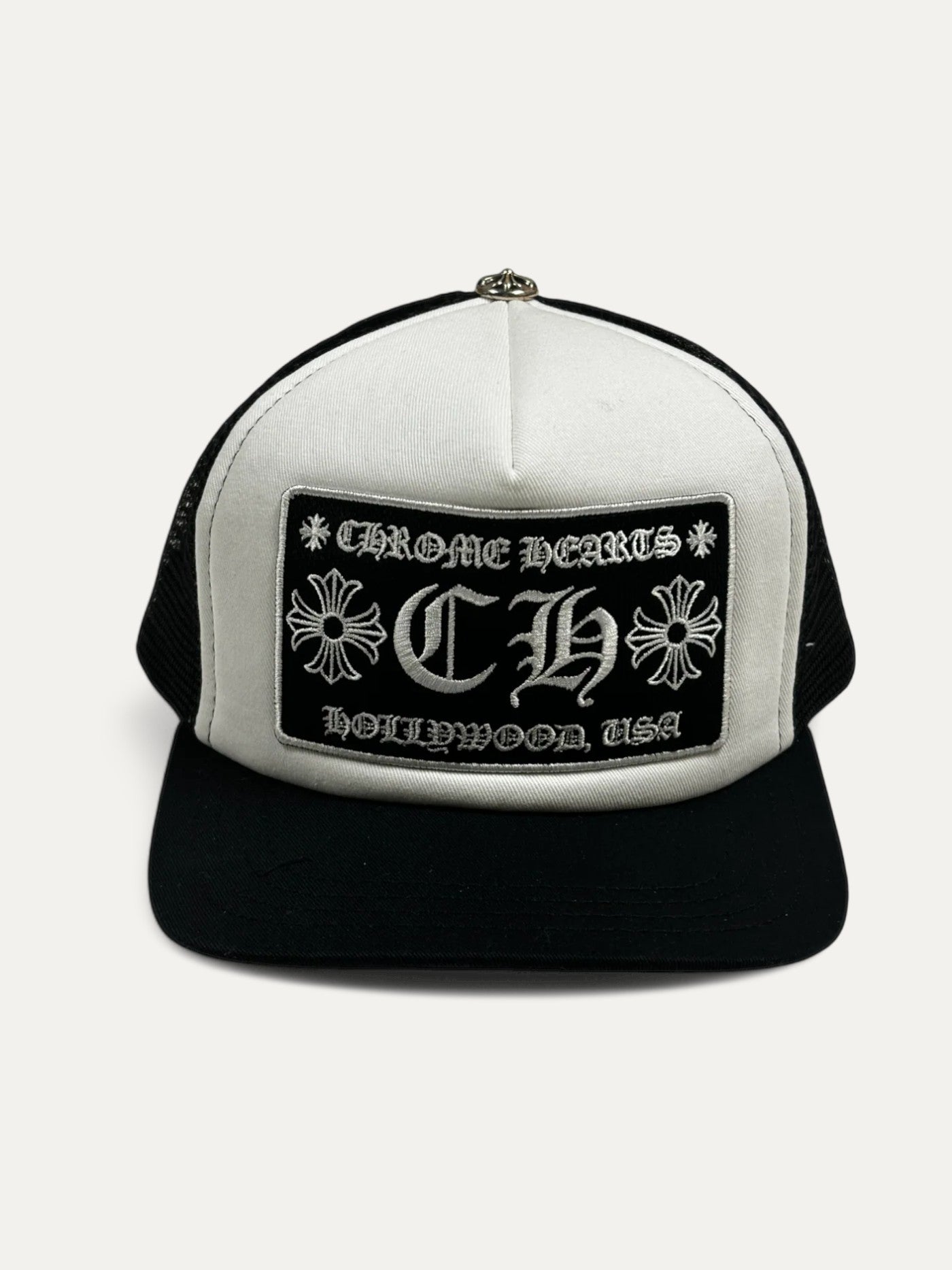 Chrome Hearts CH Hollywood Black White Trucker Cap
