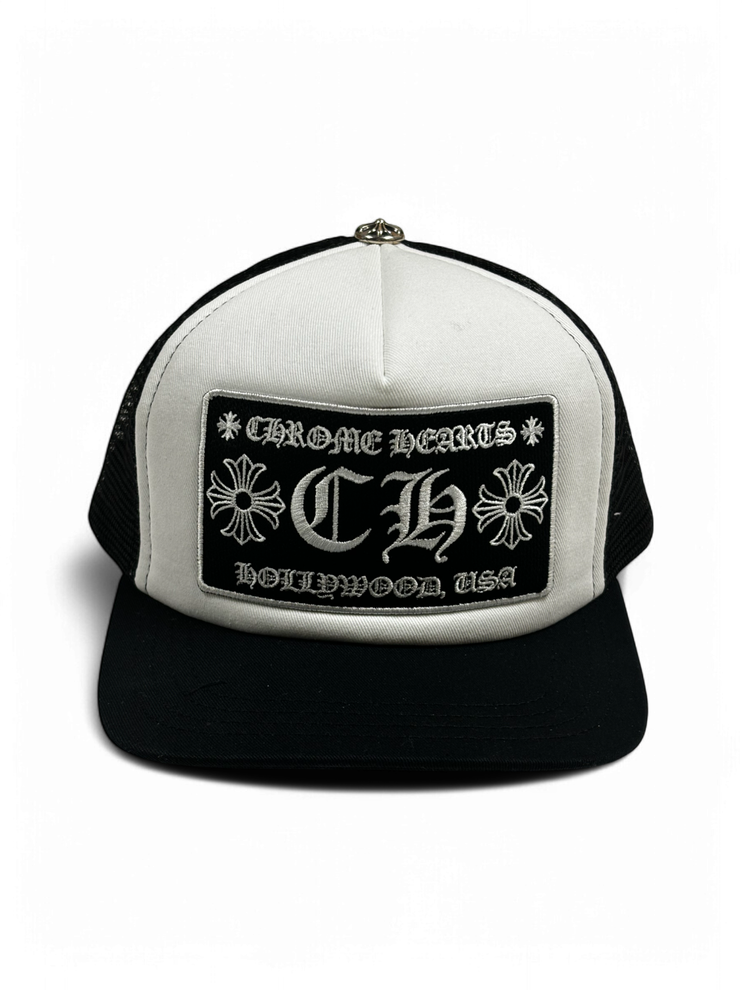 Chrome Hearts CH Hollywood Black White Trucker Cap