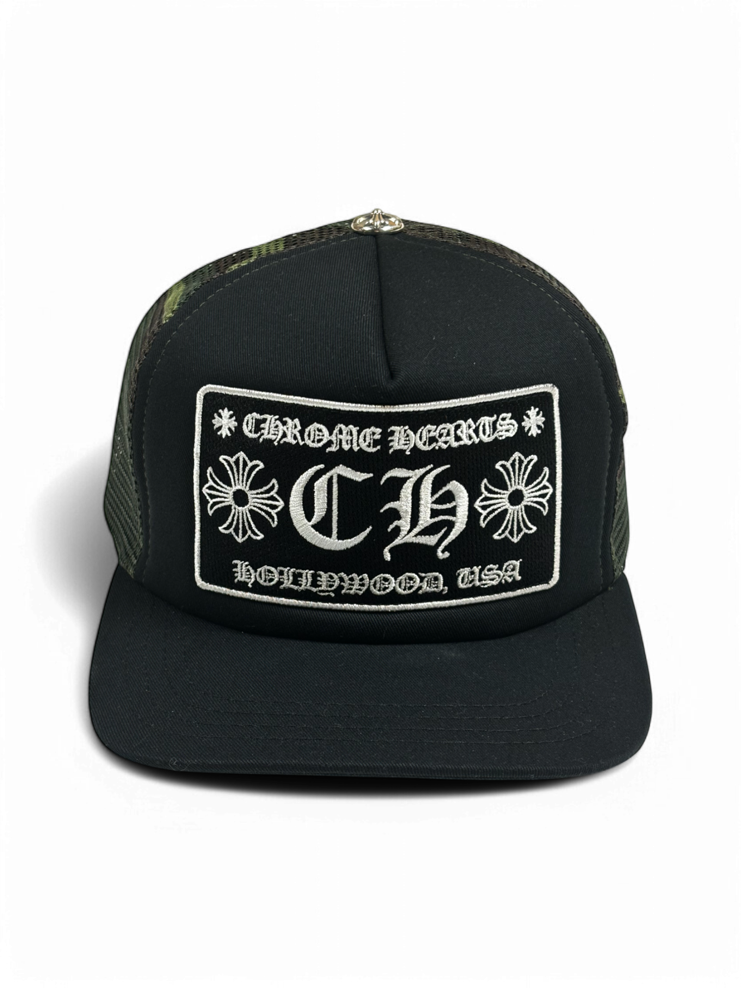 Chrome Hearts CH Hollywood Black Camo Trucker Cap