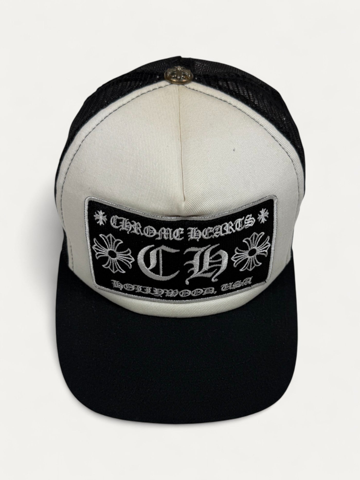 Chrome Hearts CH Hollywood Black White Trucker Cap