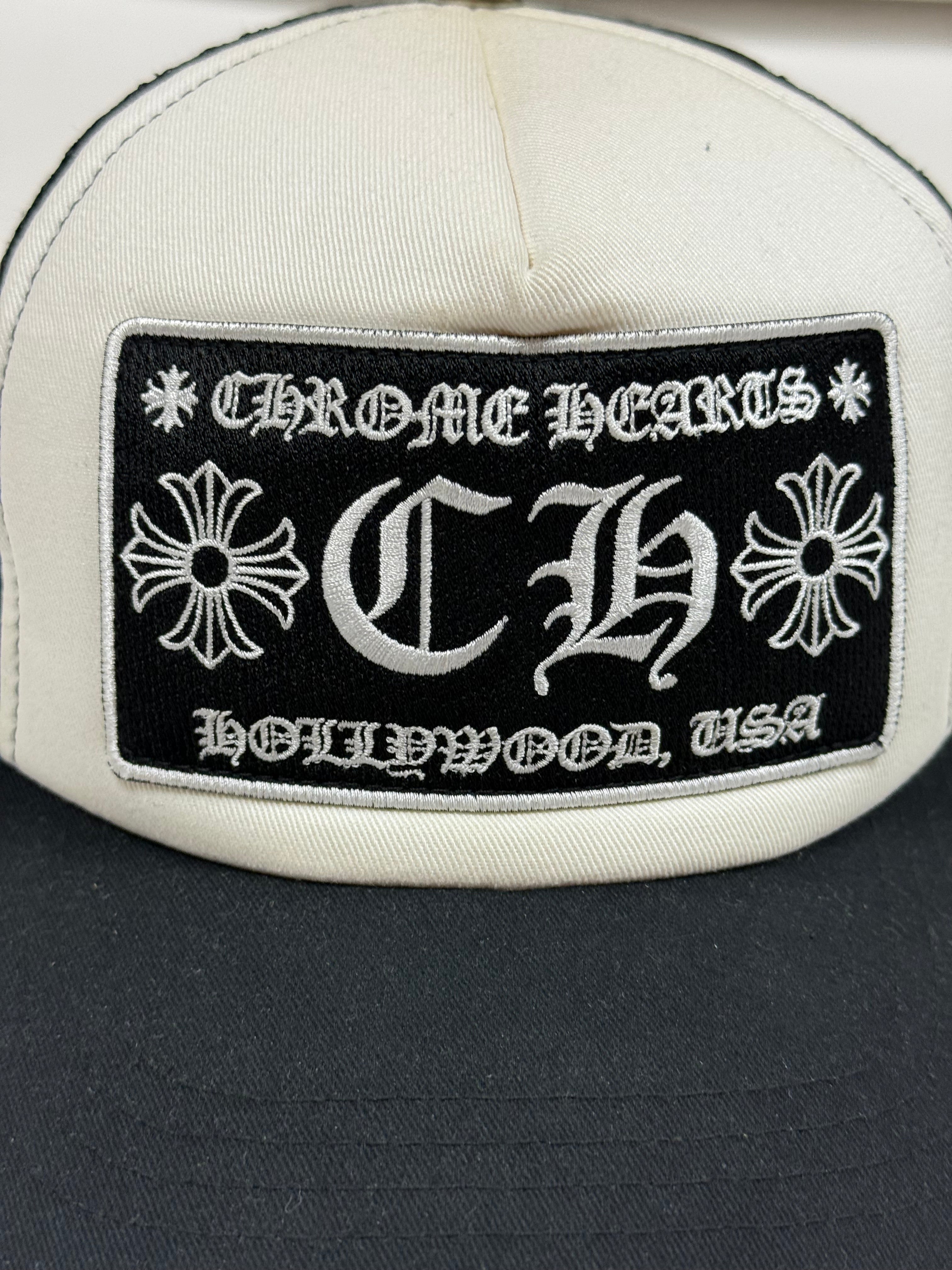 Chrome Hearts CH Hollywood Black White Trucker Cap