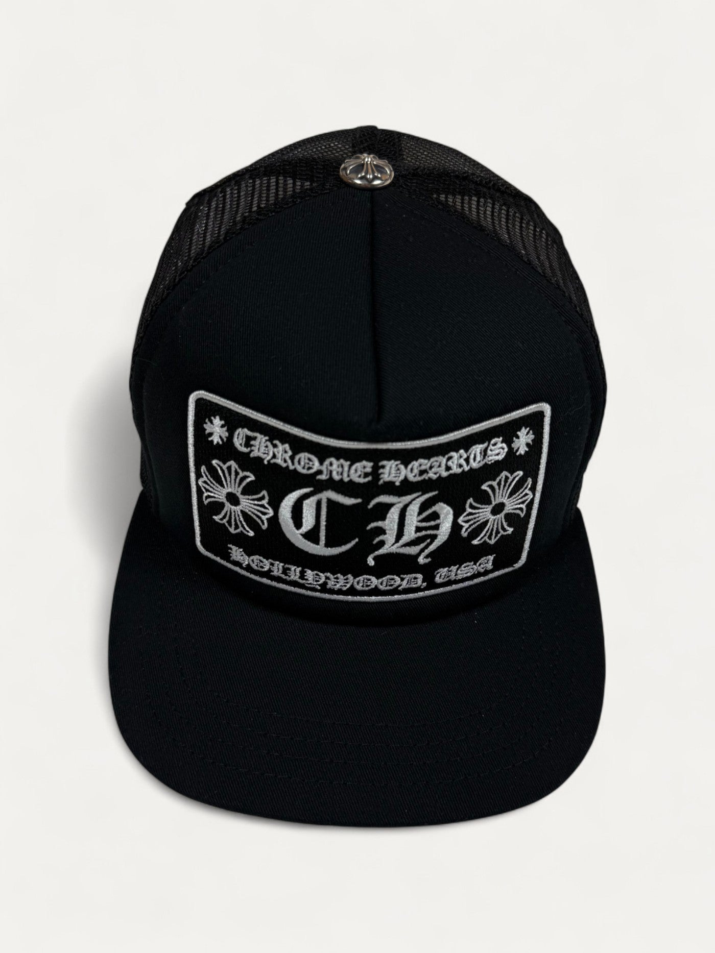 Chrome Hearts CH Hollywood Black Trucker Cap