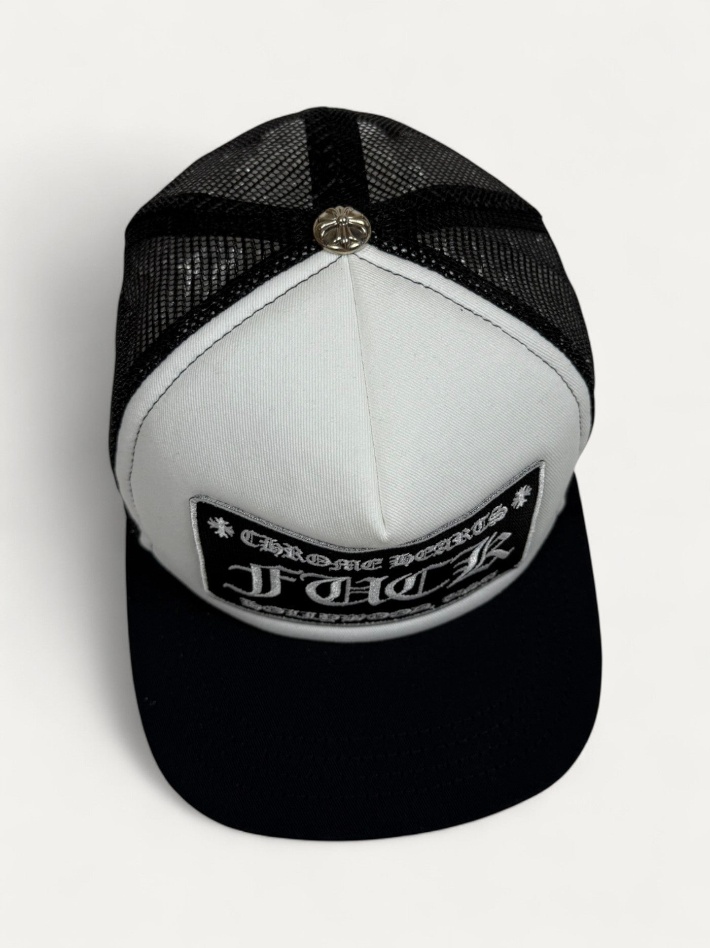 Chrome Hearts FUCK Black White Hollywood Trucker Hat