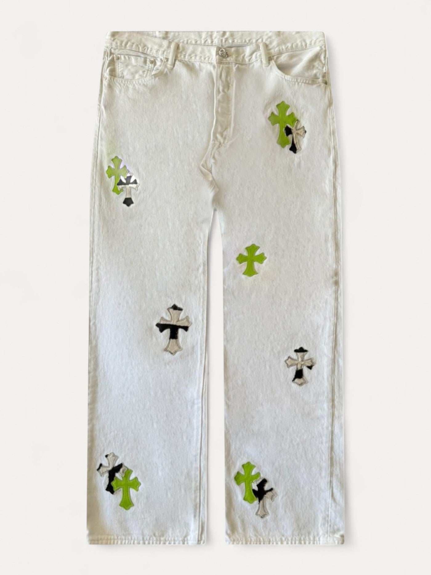 Chrome Hearts Green Zebra Cross Patch White Levi’s Denim Jeans