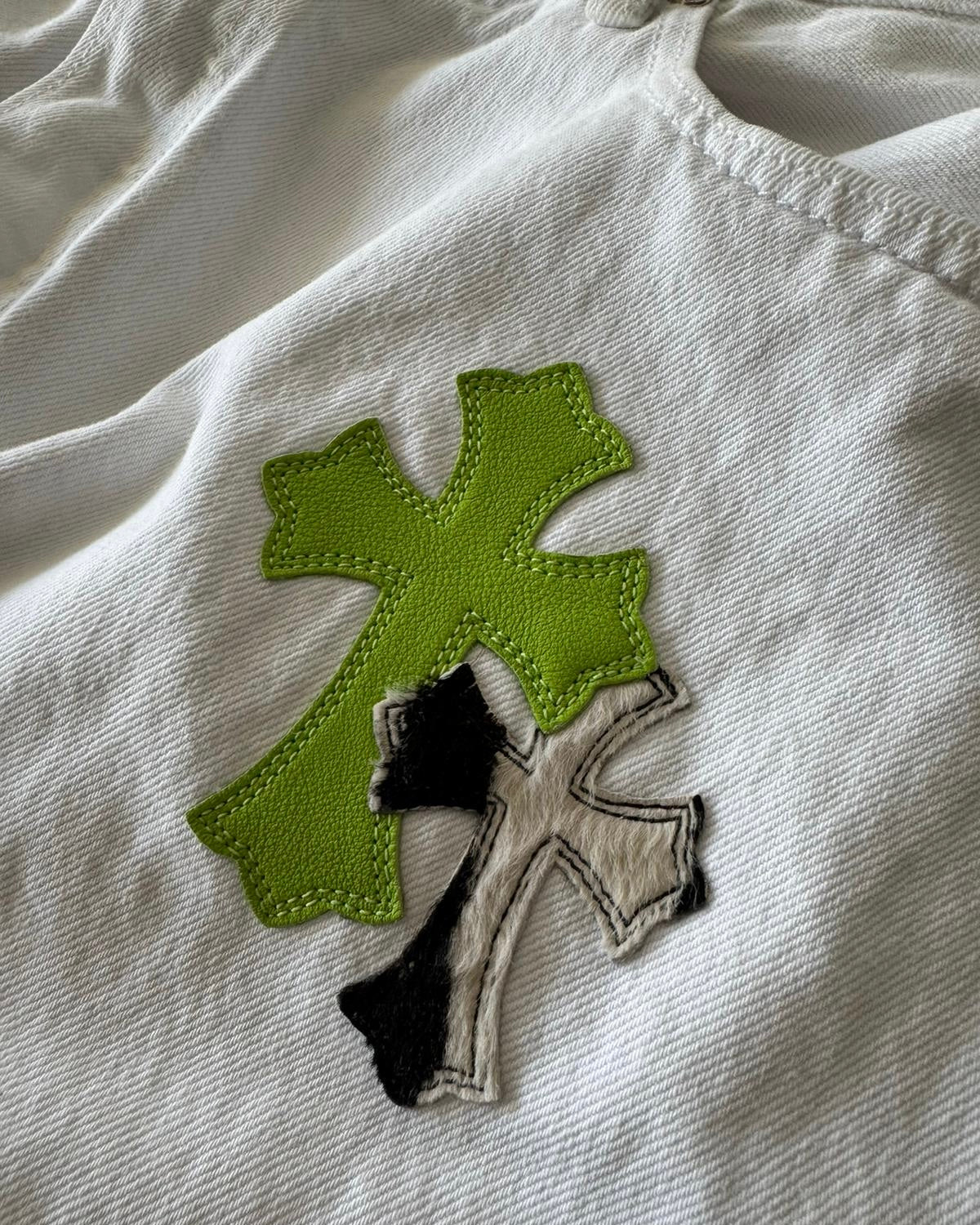 Chrome Hearts Green Zebra Cross Patch White Levi’s Denim Jeans