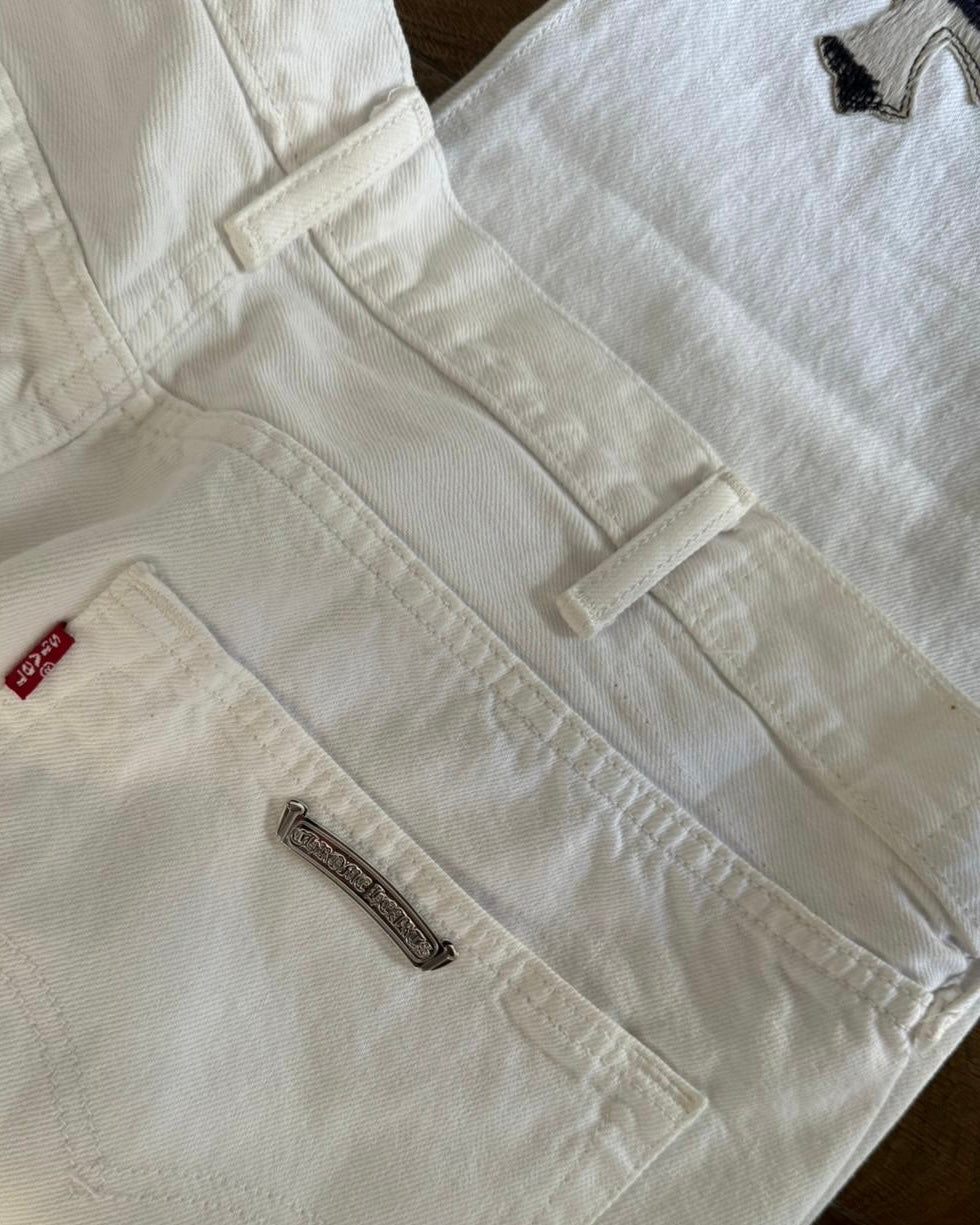 Chrome Hearts Green Zebra Cross Patch White Levi’s Denim Jeans