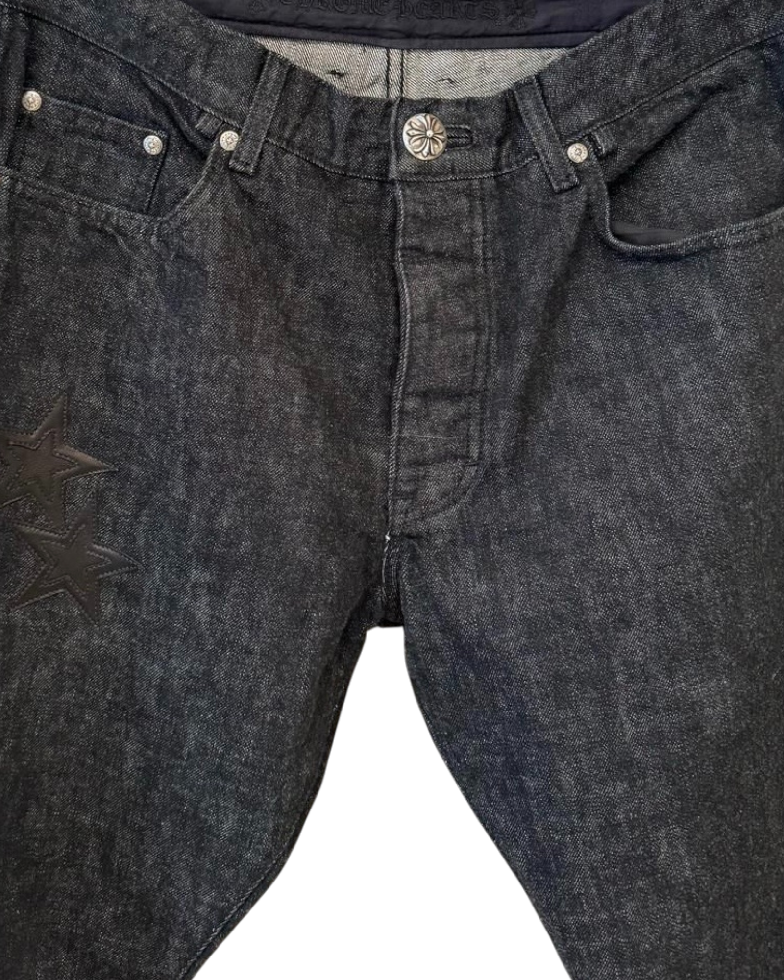 Chrome Hearts Black Star Leather Patch Dark Grey Jeans