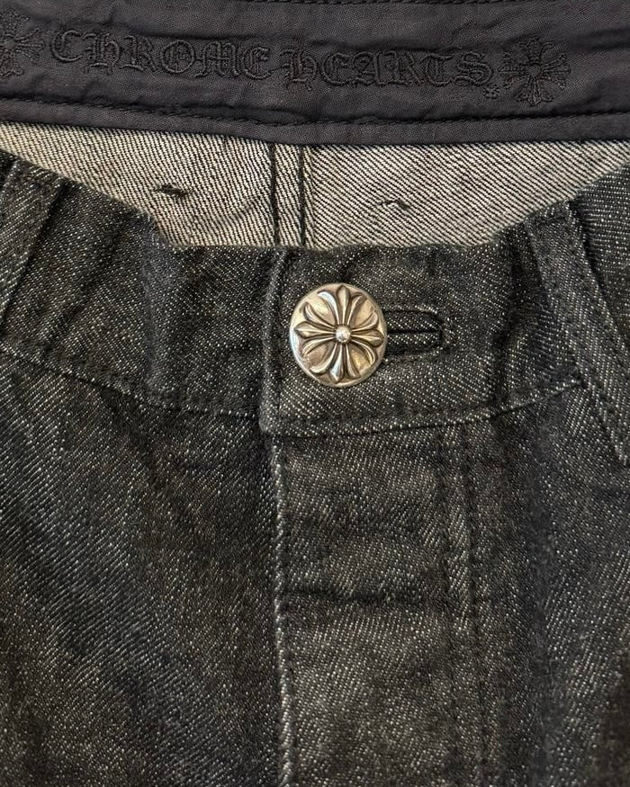 Chrome Hearts Black Star Leather Patch Dark Grey Jeans