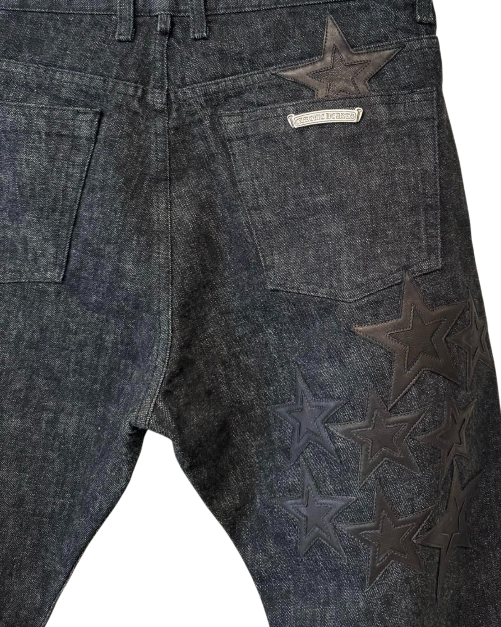 Chrome Hearts Black Star Leather Patch Dark Grey Jeans